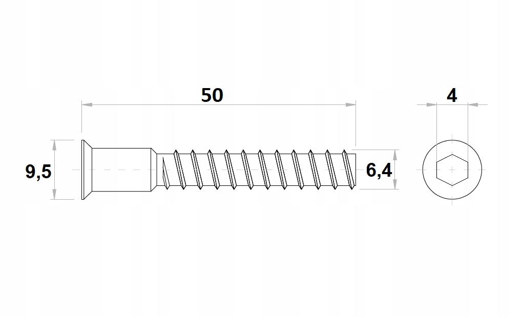 KONFIRMAT 6,4x50 MM WKRĘT DO DREWNA Długość całkowita 50 mm