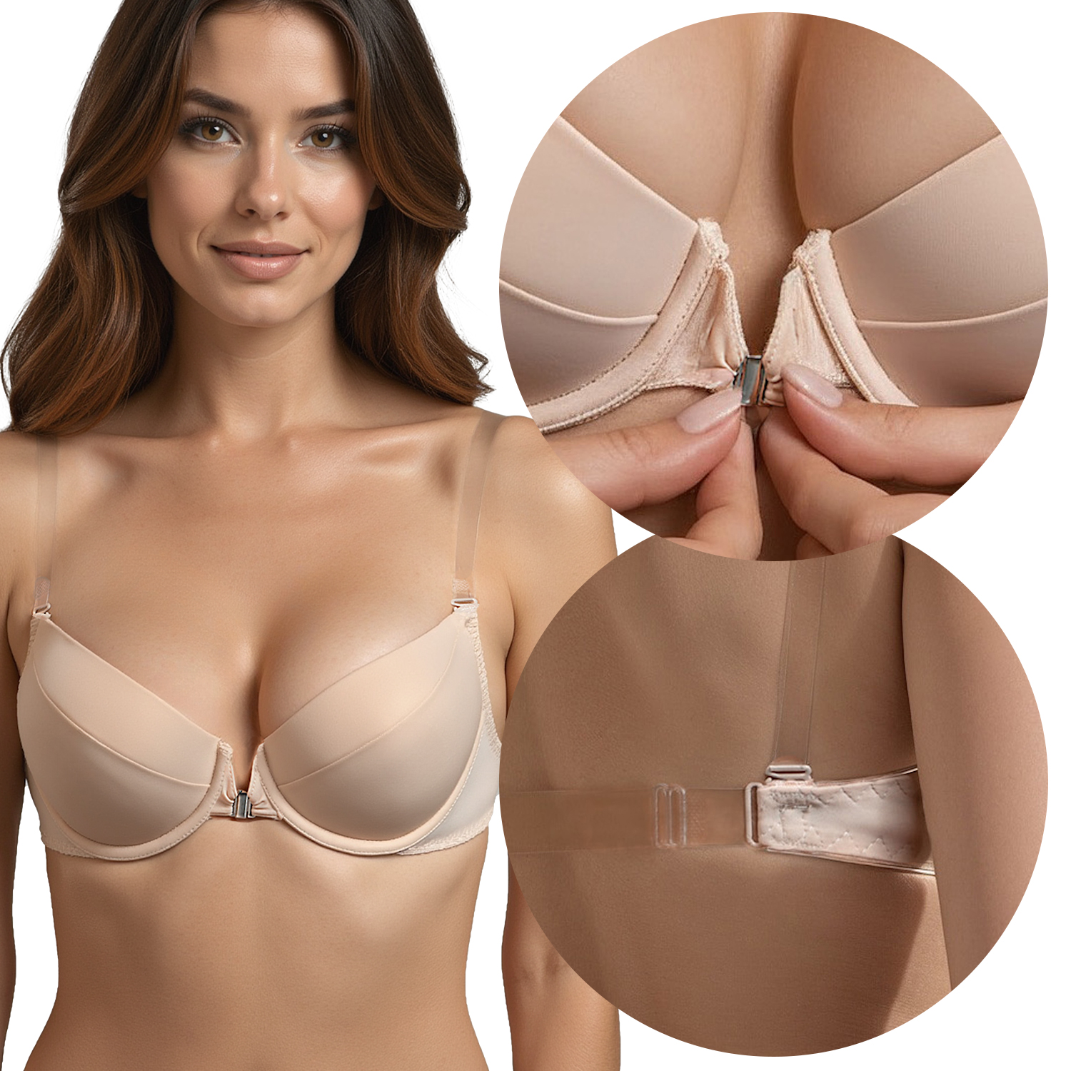 Vivisence 1012 Biustonosz Push Up beżowy zapinany z przodu 70B