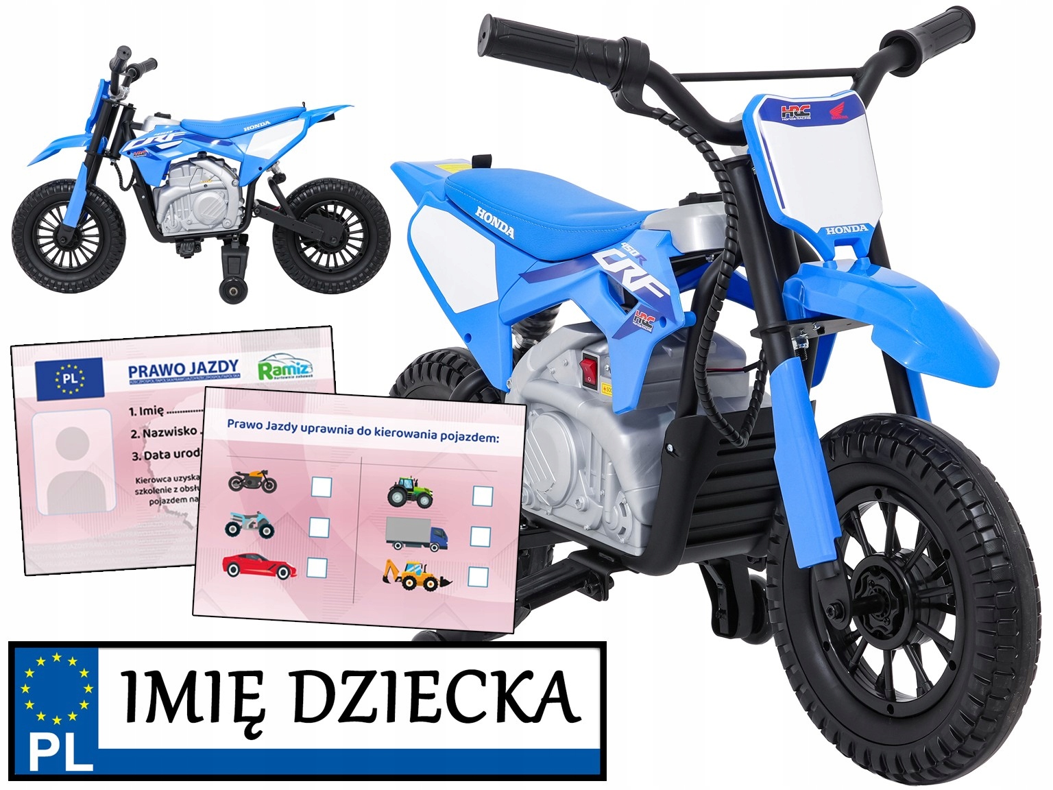 Motor Crossowy na akumulator Honda CFR450R kółka do nauki jazdy Tablica
