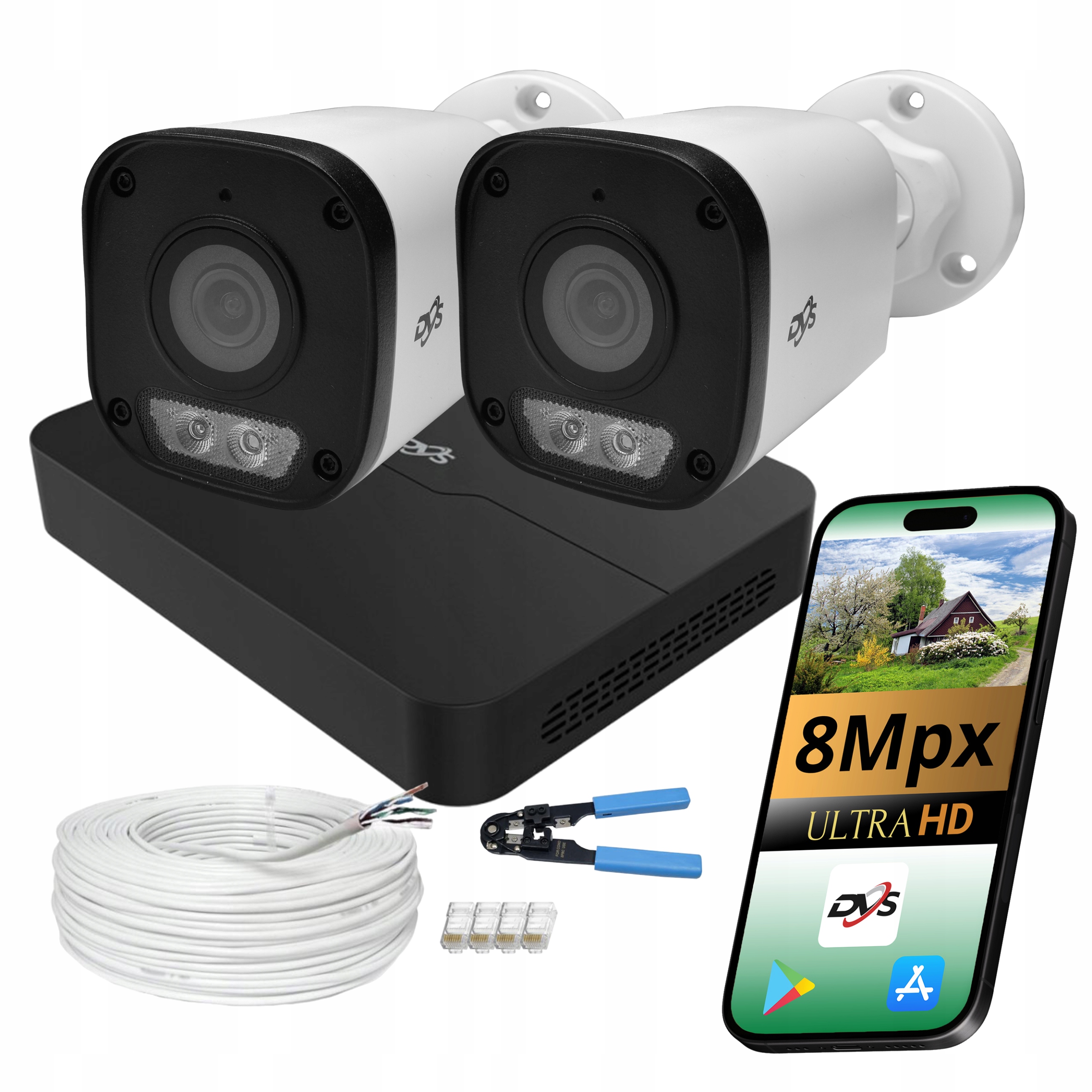 Monitorovací Sada 2x Ip PoE Kamera 8MPX 4K Dual Led Venkovní Náhled P2P