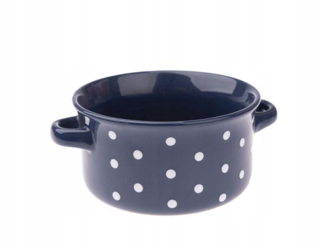 

Miska ceramiczna z uszkami granatowa kropki misa