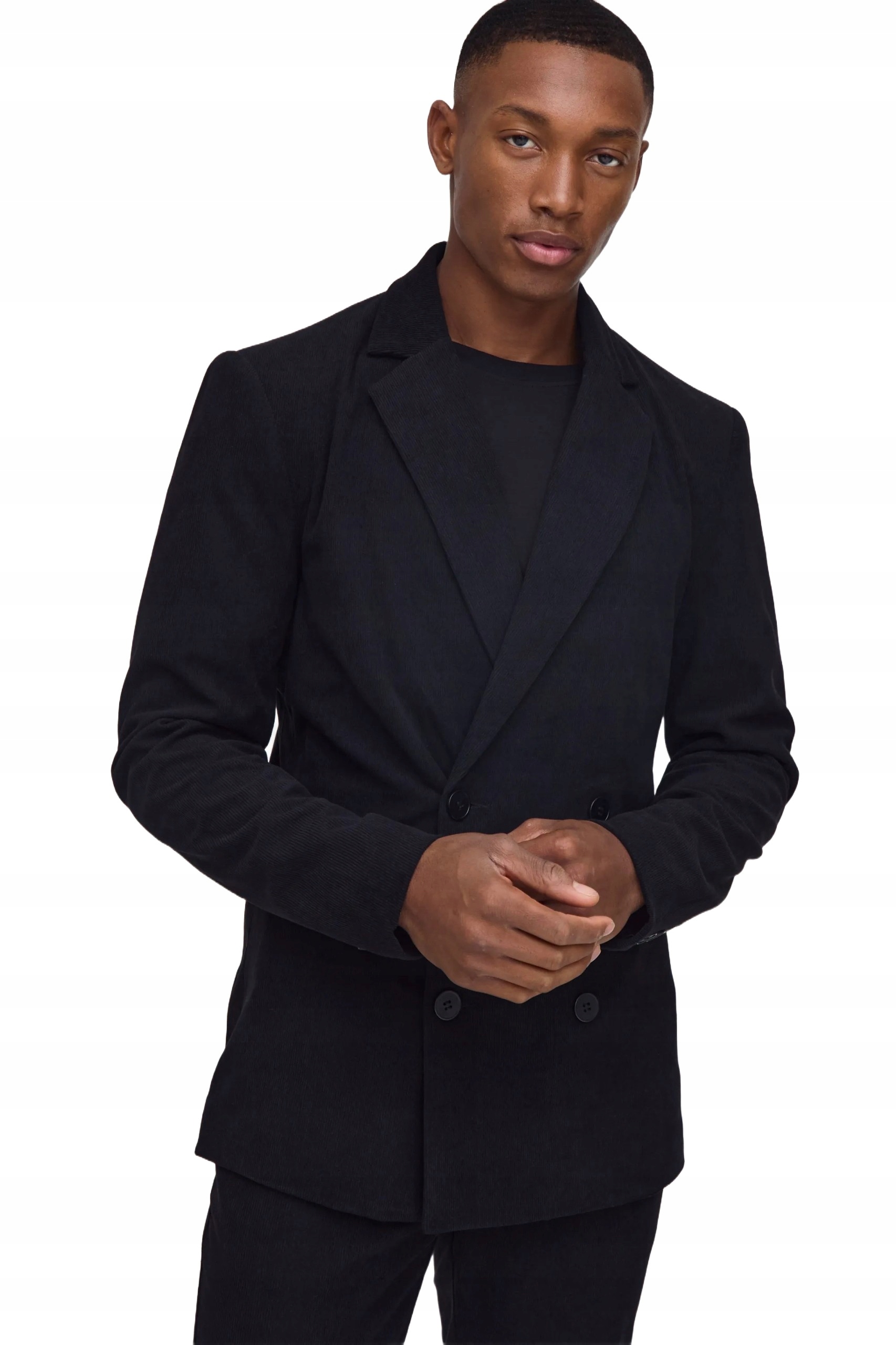 Boohooman Pánský Černý Dvouřadý Slim Oblek Se Zapínáním Na Knoflíky 38 Z3A*