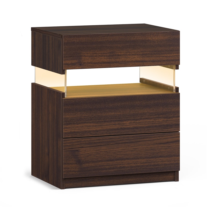 LED bed cabinet with 3 drawers, bedroom with panel bedside table,48x40x61cm