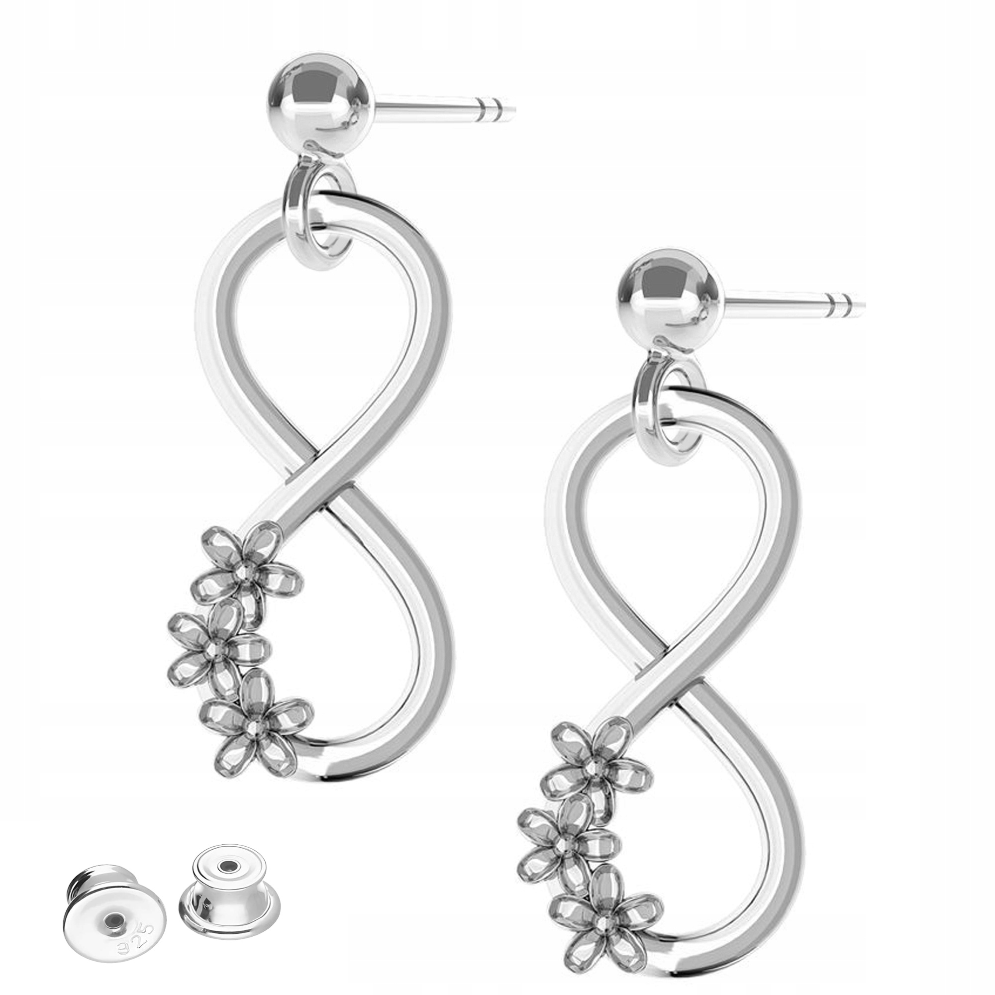 Stříbrné Náušnice Nekonečno s květinami Květiny Stříbro 925
