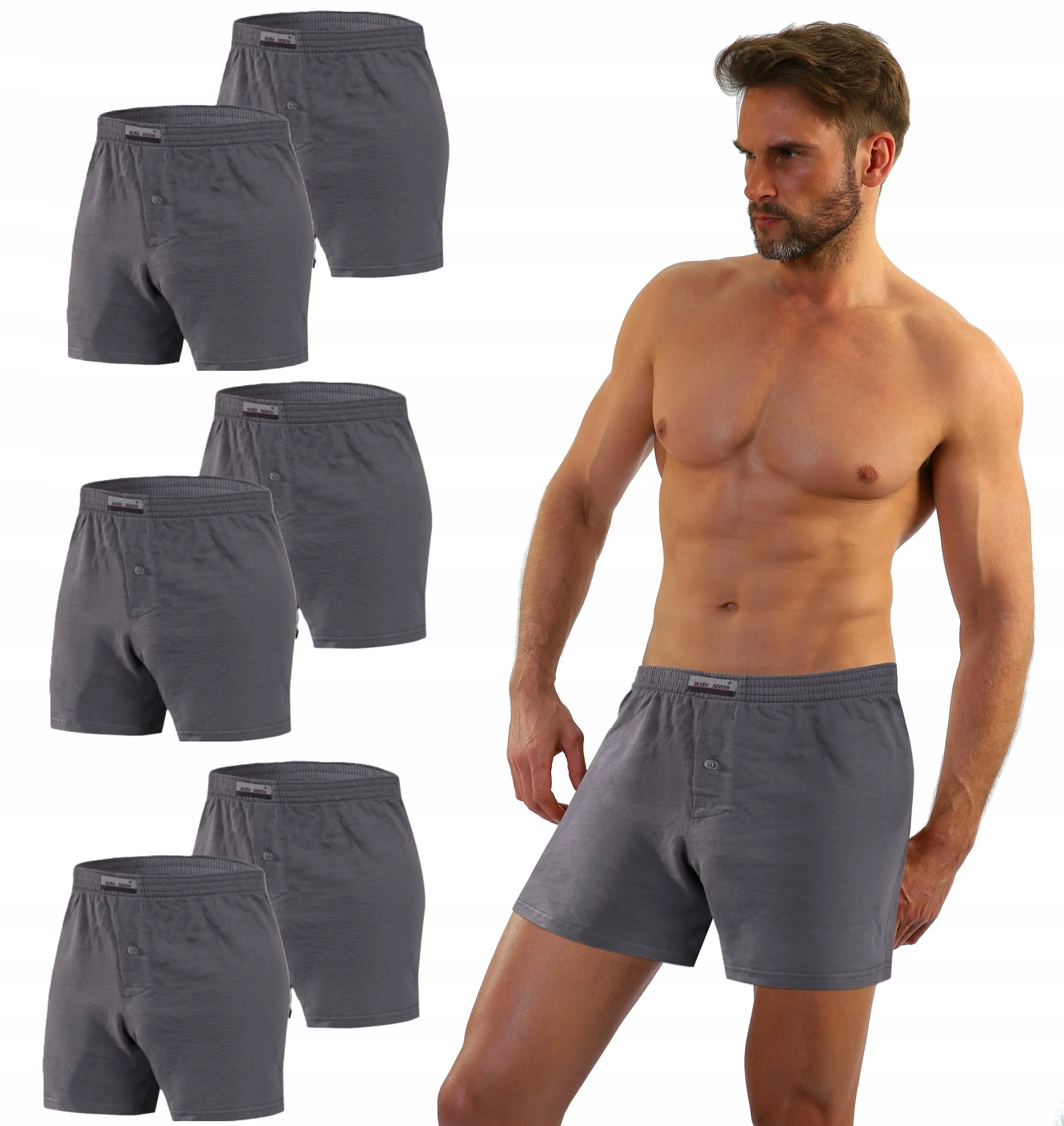 Sesto Senso 6-PAK pánské boxerky BM01 volné bavlna hladké grafitové 4XL