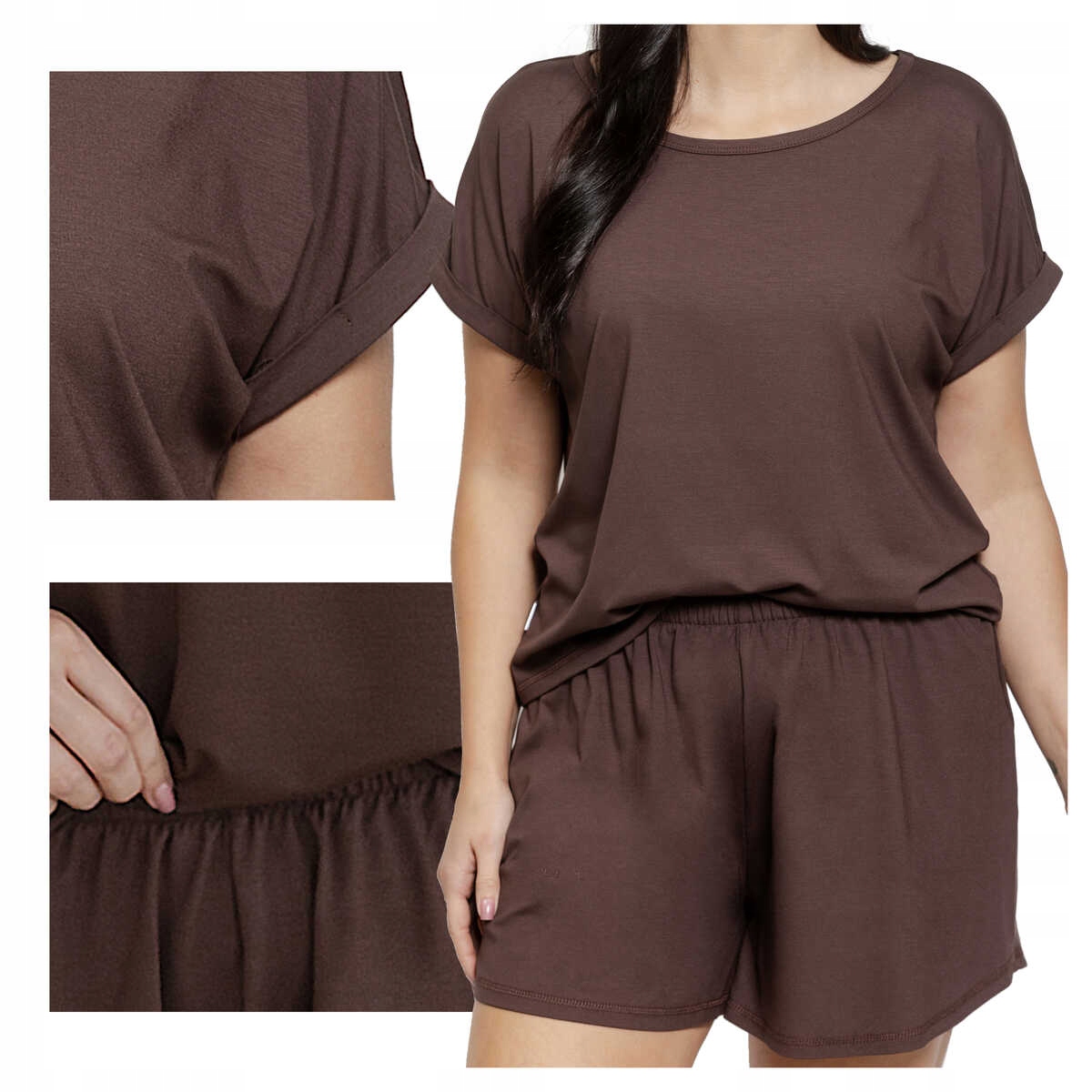 Taro Dámské pyžamo z viskózy s krátkým rukávem Paloma 3565 01 hnědé 3XL