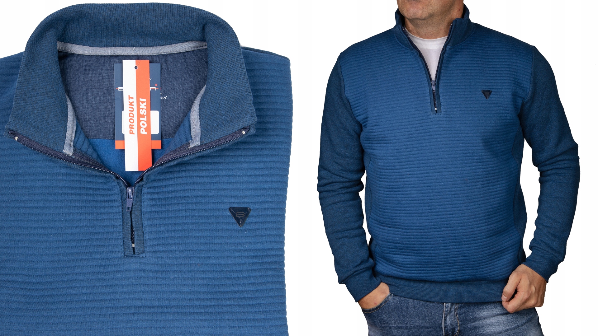 

Sweter męski ze stójką krótki zamek niebieski XXL