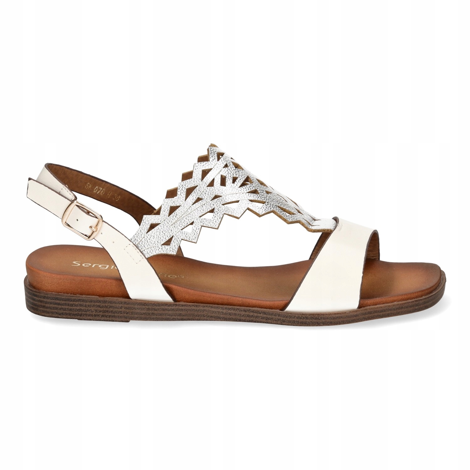 SANDAŁY DAMSKIE ELEGANCKIE NA PŁASKIM OBCASIE SERGIO LEONE SK070 BIAŁE R.41 Materiał zewnętrzny skóra ekologiczna