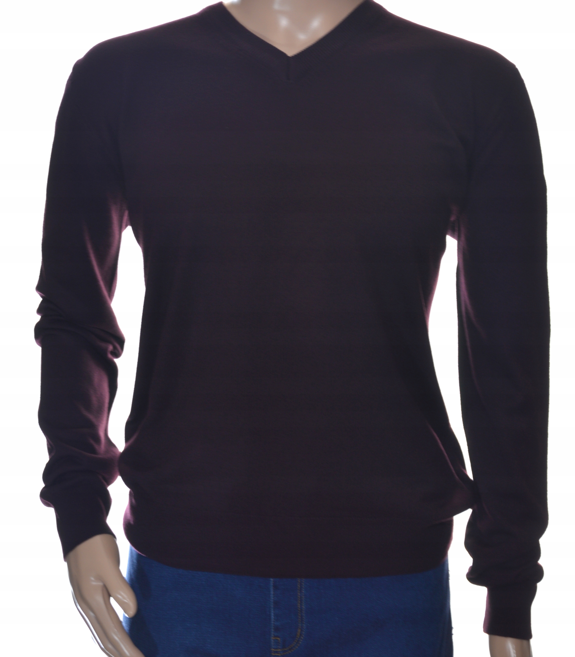 Pánský svetr se špicí z kašmíru a merino vlny, kašmírový, velikost XL, švestkový