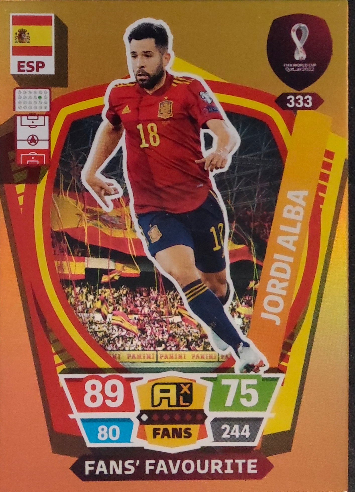 Panini World Cup Qatar 2022 Fans’ Favourite 333 Jordi Alba Hiszpania