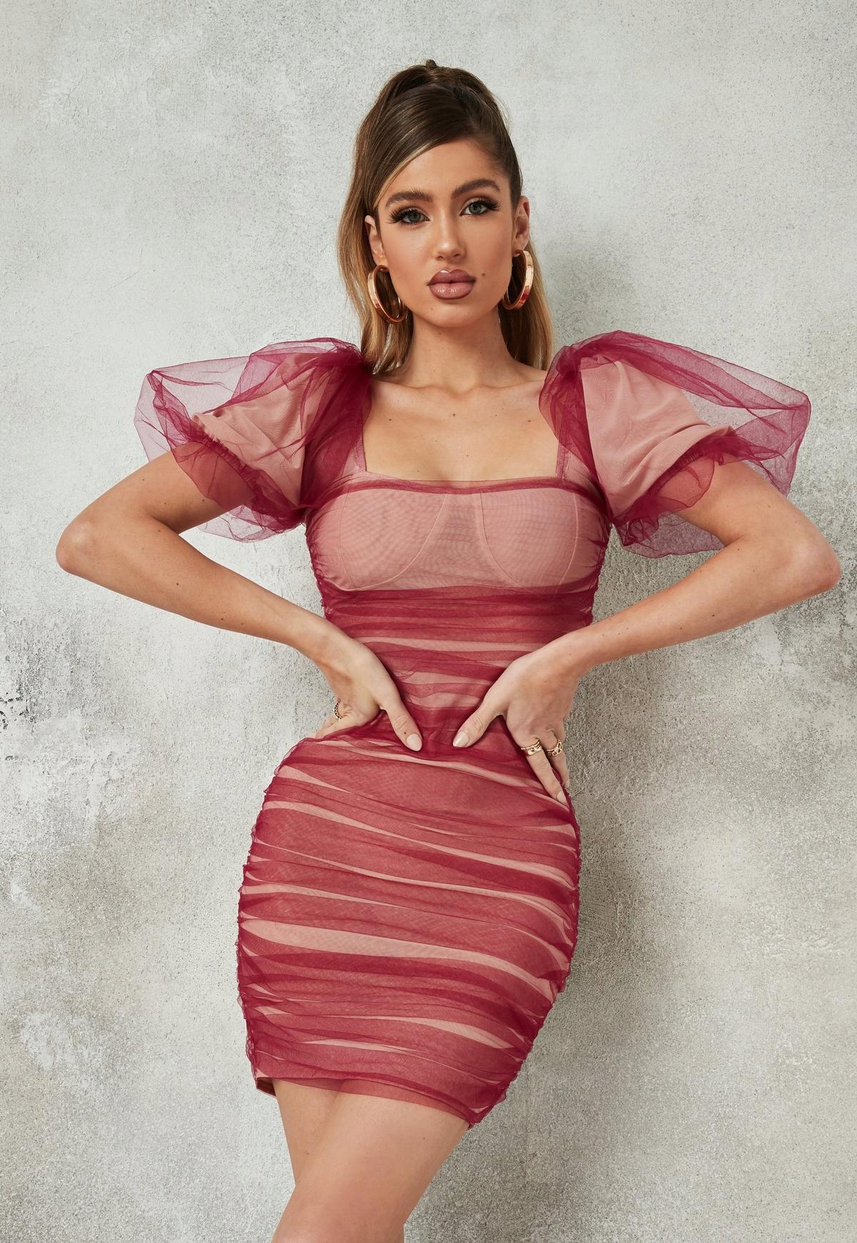 

Missguided_sukienka Z Siatką I Marszczeniami DE934