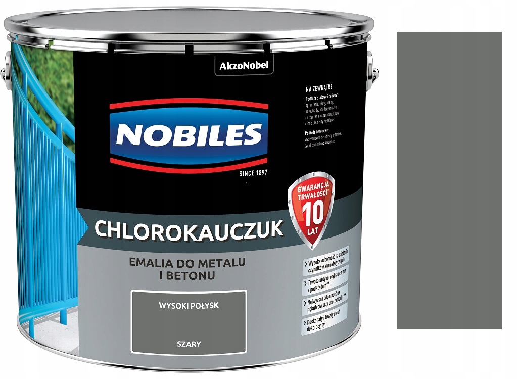 

Nobiles Emalia Chlorokauczuk Szary Połysk 10L
