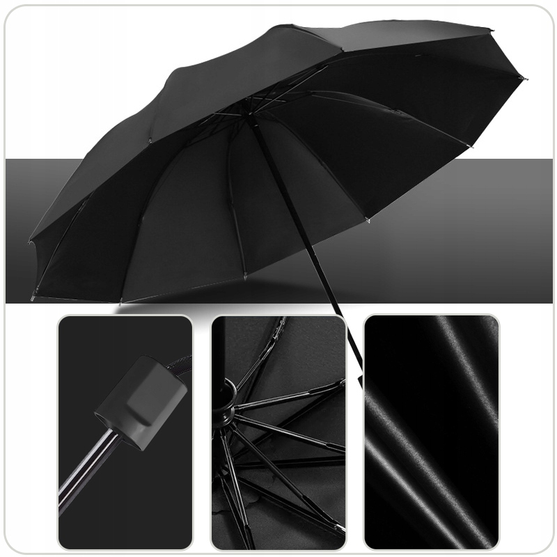 GIGA DUŻY PARASOL PARASOLKA XXL SKŁADANY UNISEX 130CM + POKROWIEC Model Black