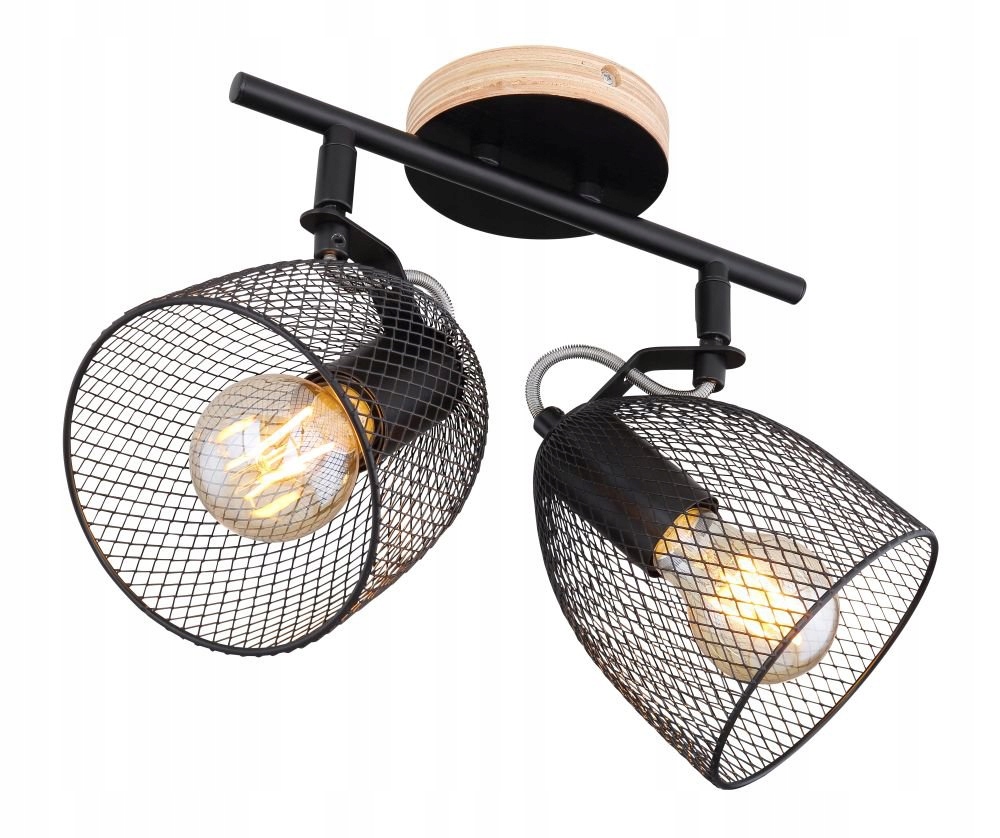 Spotová lampa Josina do obývacího pokoje, tmavé dřevo a černý kov 2xE27