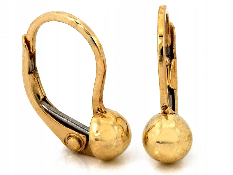 Náušnice zlaté 585 lesklé polokoule anglické zapínání 1.29 g pro každodenní nošení
