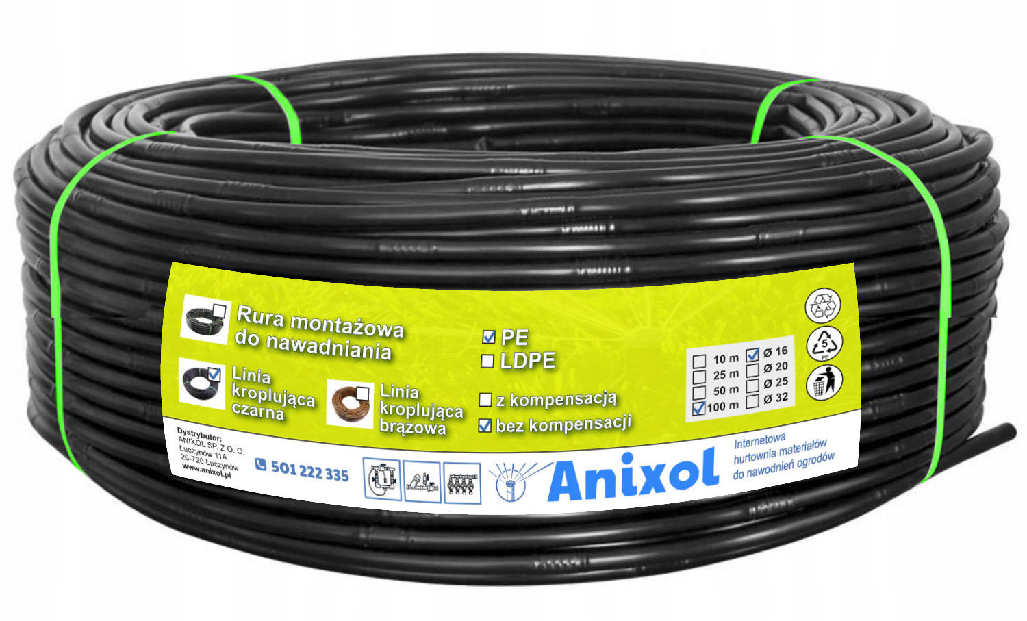 Linia kroplująca 100m 16mm kroplowniki 2l/h 33 cm wielosezonowa Anixol