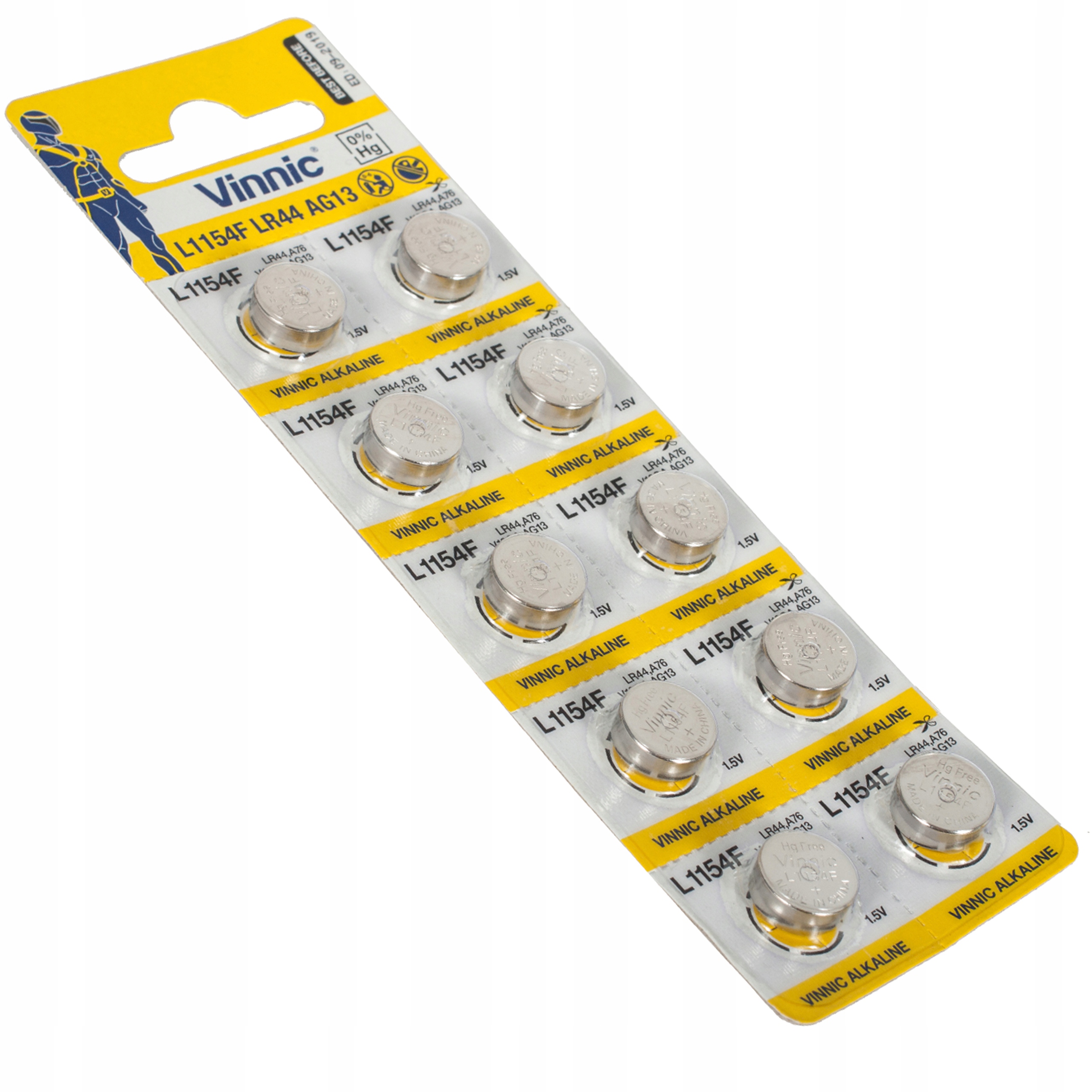 Akkumulátor L1154 LR44 A76 RW82 AG13 Alkáli VINNIC 10 db-os szett