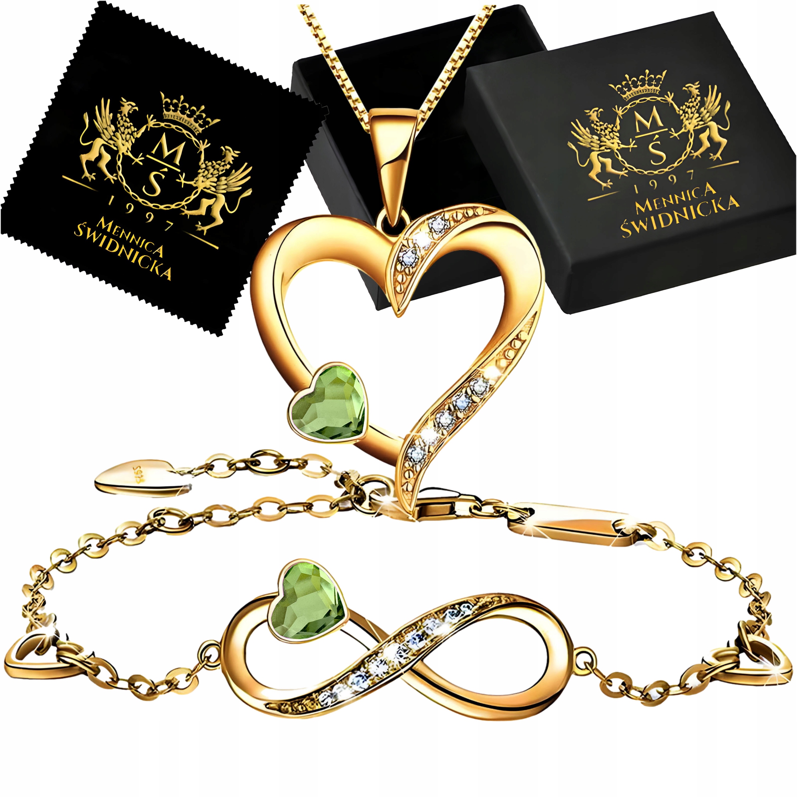 Zlatý set Náramek a náhrdelník Stříbro 925 Pozlacené srdce Infinity