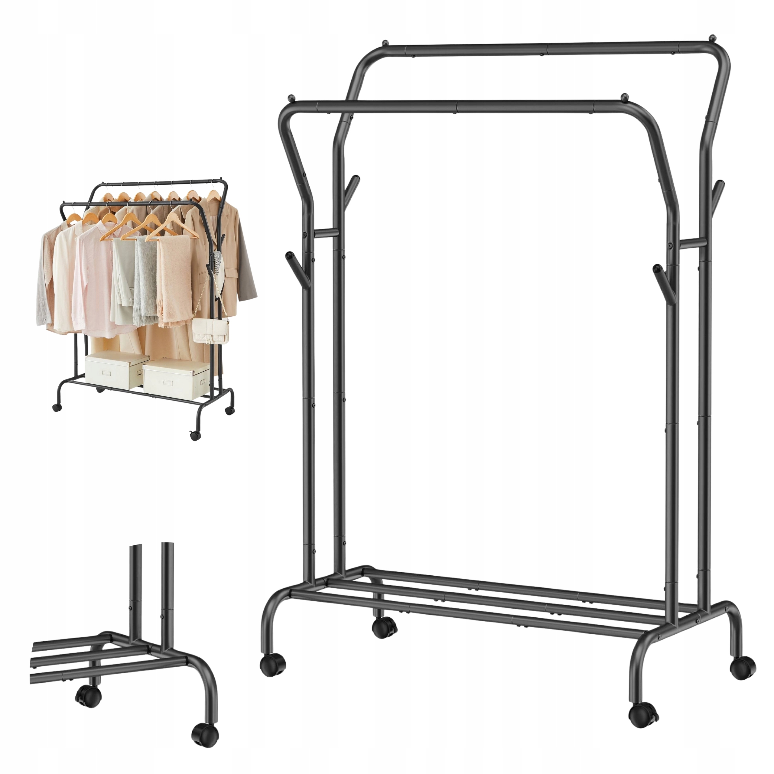 Mobilní věšák na oblečení s kolečky, 155 cm