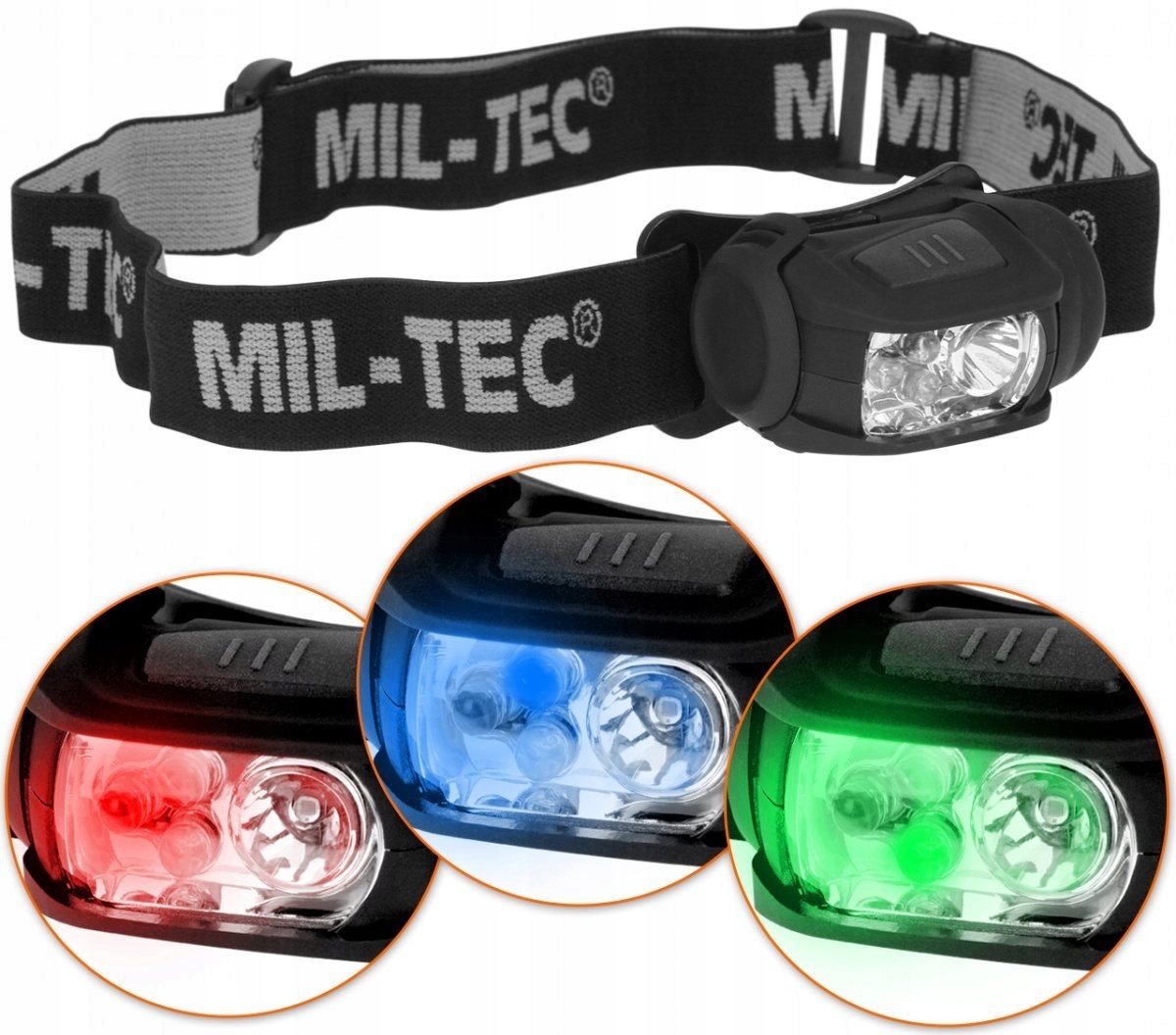 Latarka Czołowa Mil-Tec Czołówka Led Molle 4 Światła Czarna