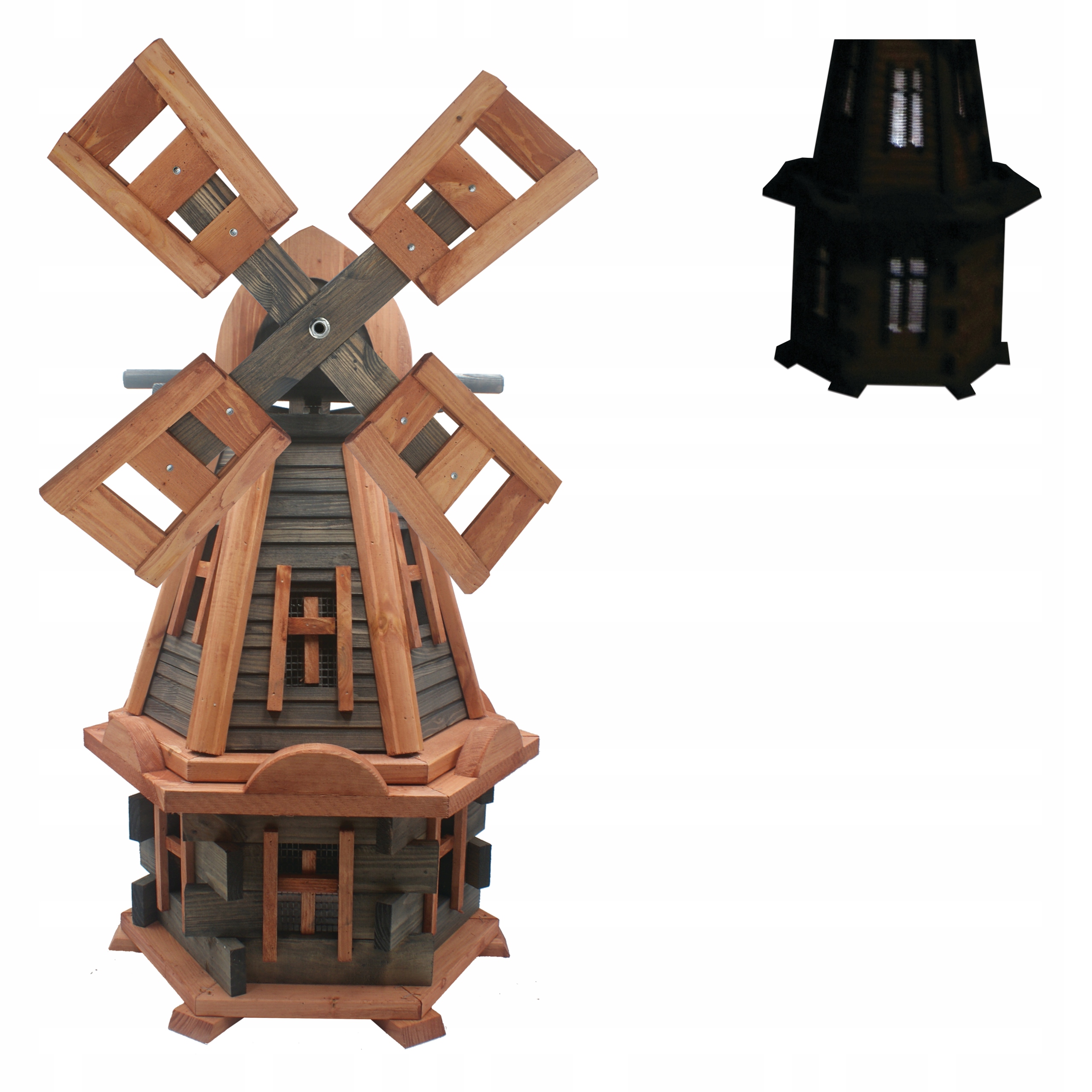 Zahradní větráček 85 cm s Led solárním osvětlením ze dřeva Polský