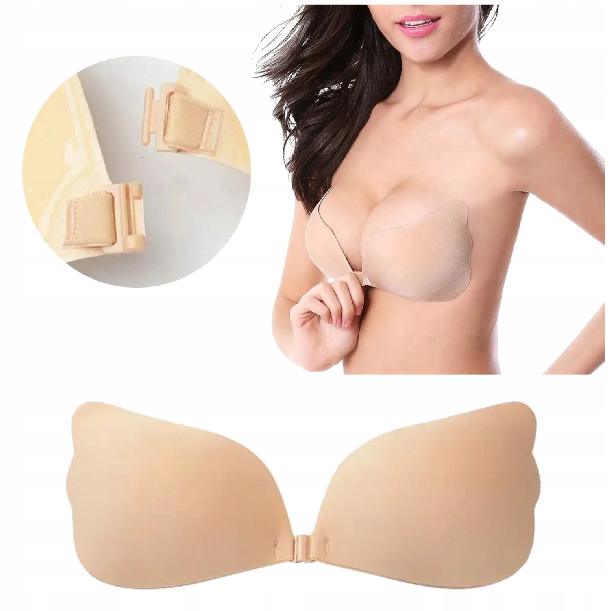 BIUSTONOSZ GOŁE PLECY STANIK SAMONOŚNY PUSH UP BEZ PLECÓW SILIKONOWY B