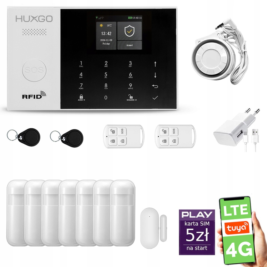 Bezdrôtový alarm WiFi Gsm, Tuya, alarmová sada Huxgo HXA005 4G Lte