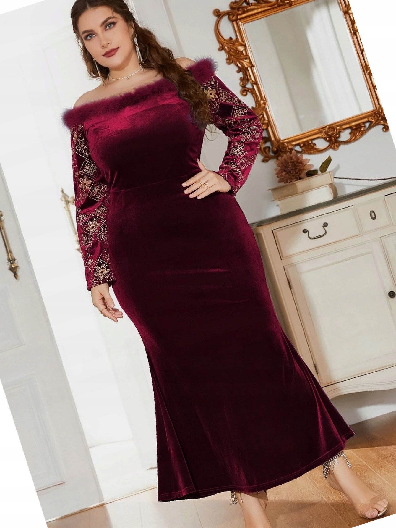 Šaty Sametová Syrena Bordo Velurová 42