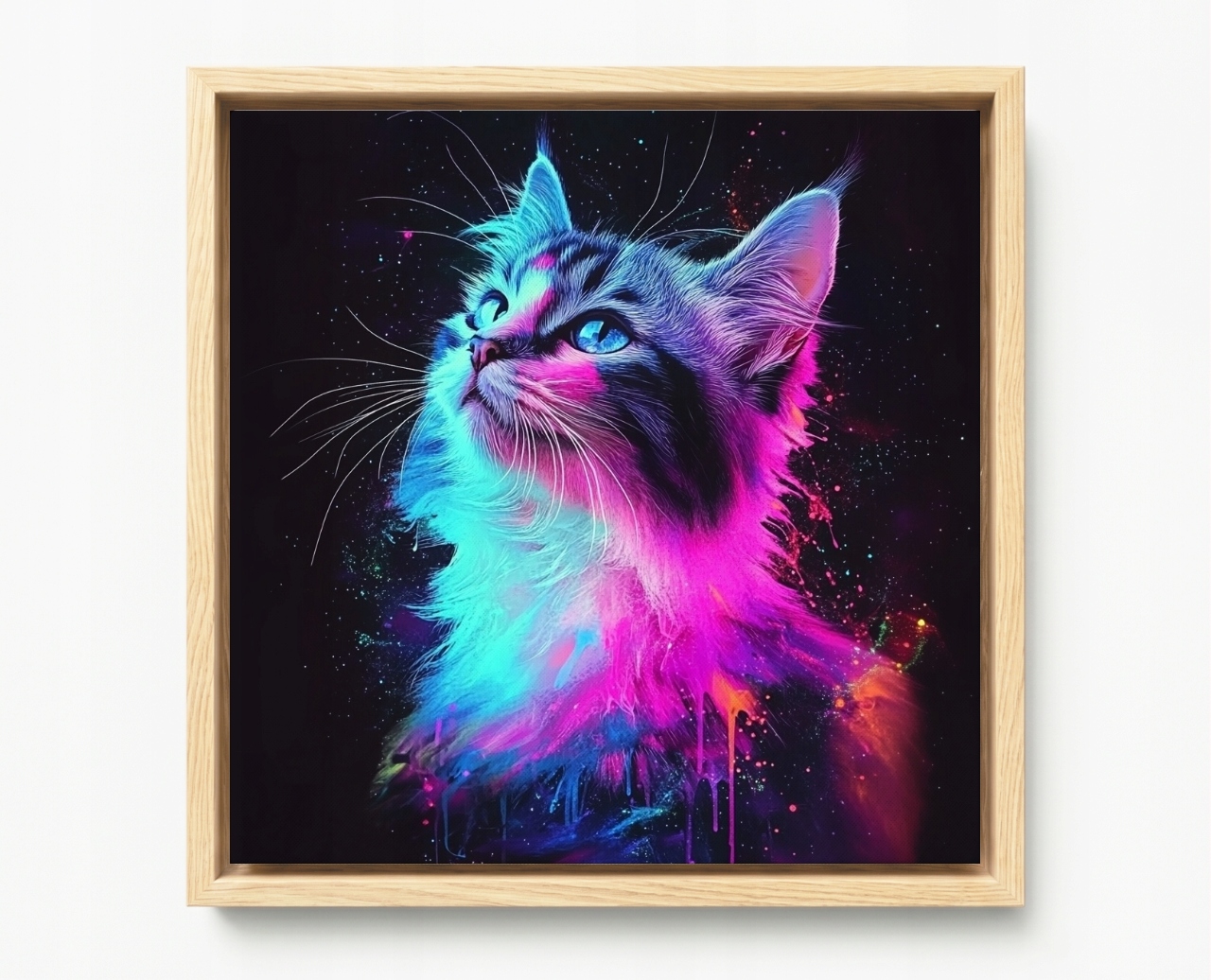 Obraz Rám Americký Box Portrét Zvíře Kočka Neon Světlo Moderní Umění 80x80