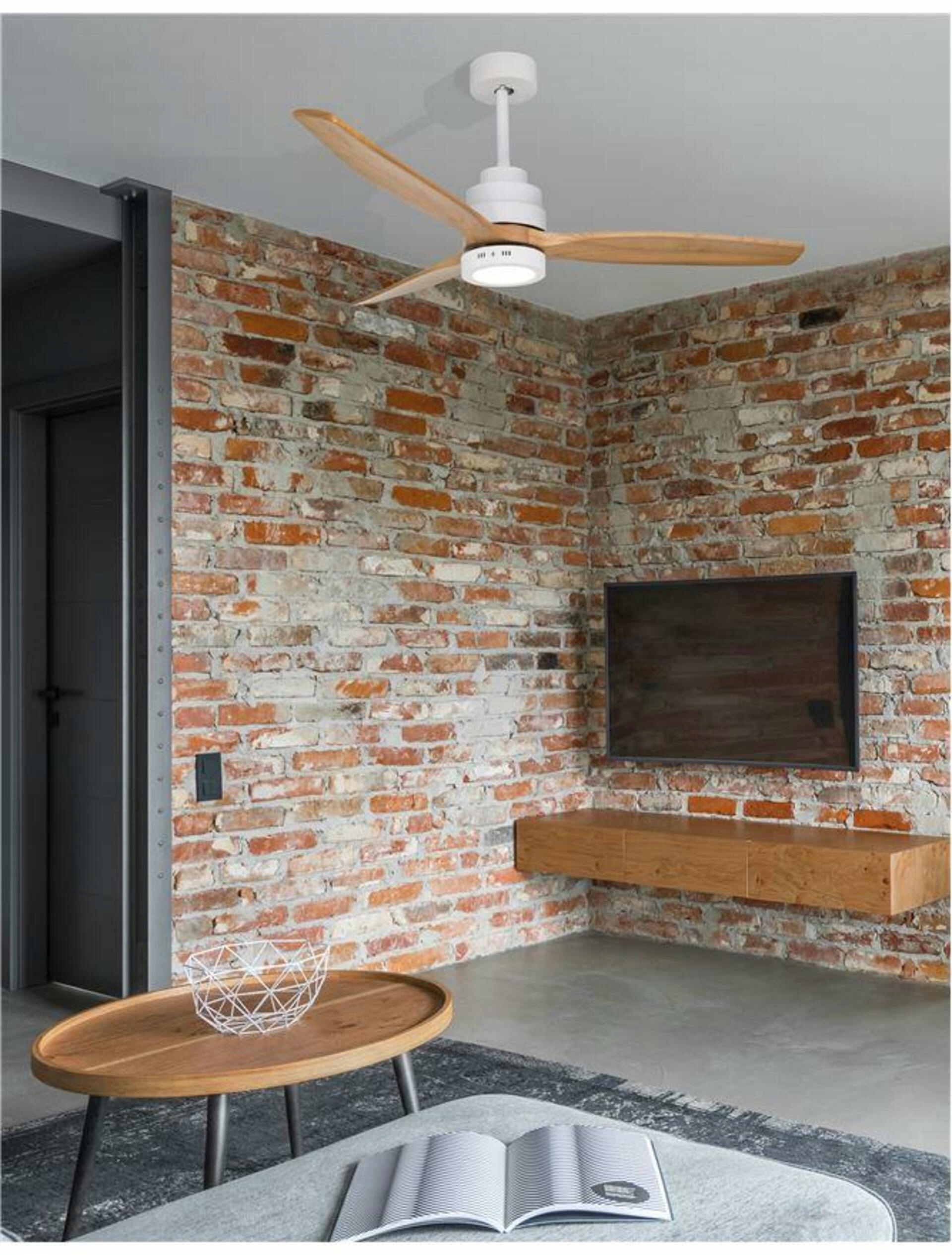 Nova Luce stropný ventilátor so svetlom Nature matná biela oceľ a sklo dubov