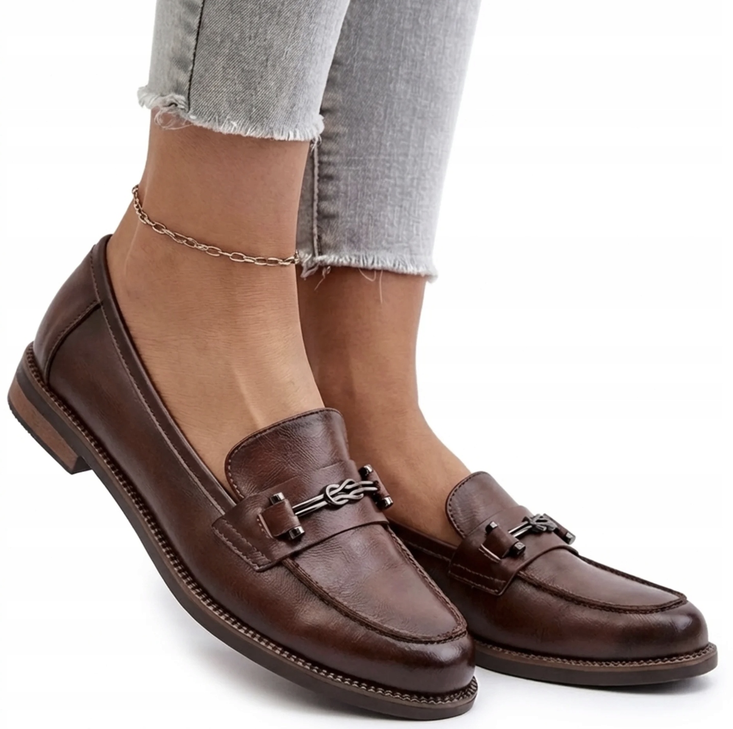 Skórzane Półbuty Mokasyny Damskie Vinceza 18132 Buty Brązowe Lordsy 40