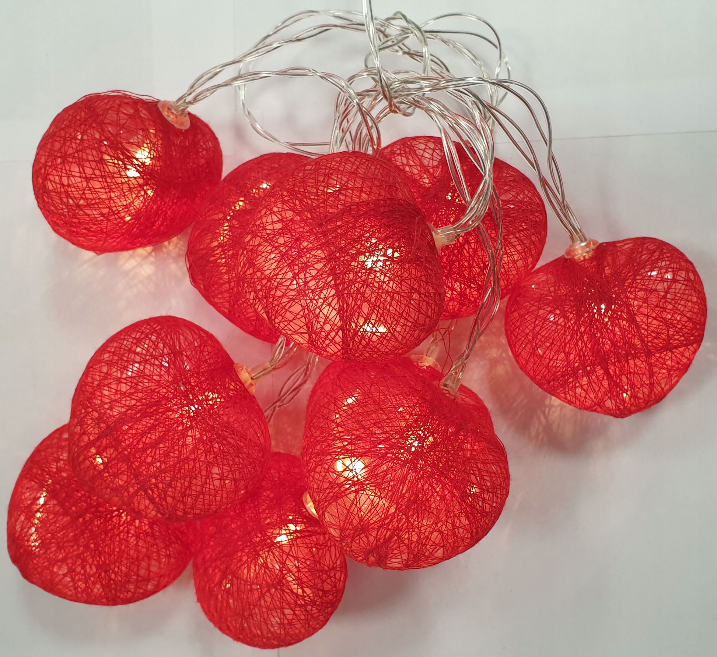 Lampki COTTON BALLS Heart Red serca 10szt LED 4cm (PCBSTD18054