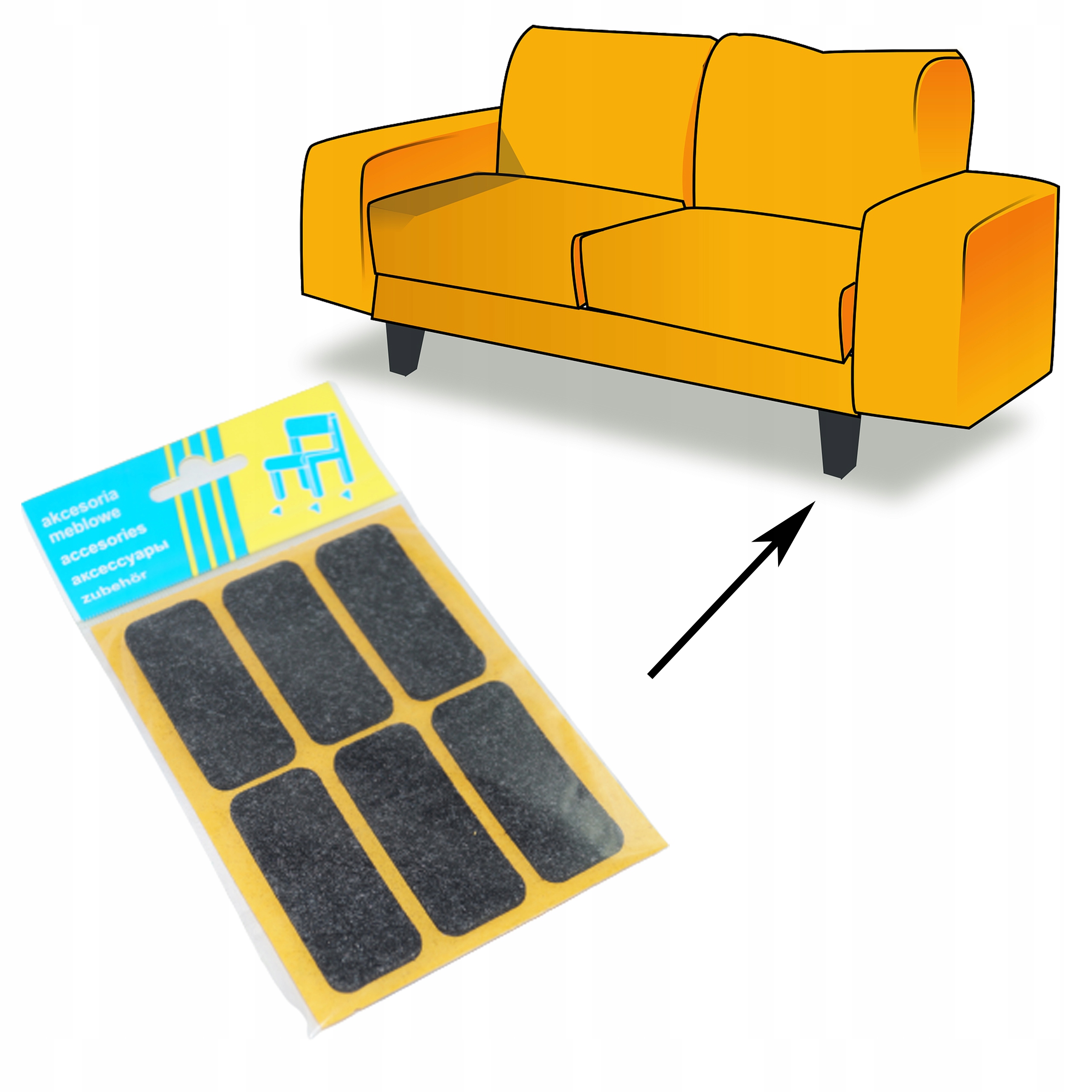 PODKŁADKI FILCOWE POD MEBLE 12SZT CZARNE PROSTOKĄT