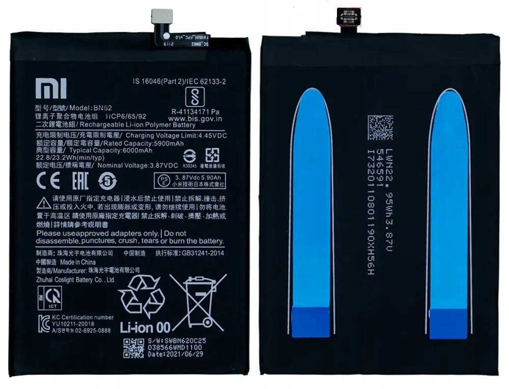Nowy Akumulator BN62 Redmi 9T J19S, M2010J19SG, M2010J19SY