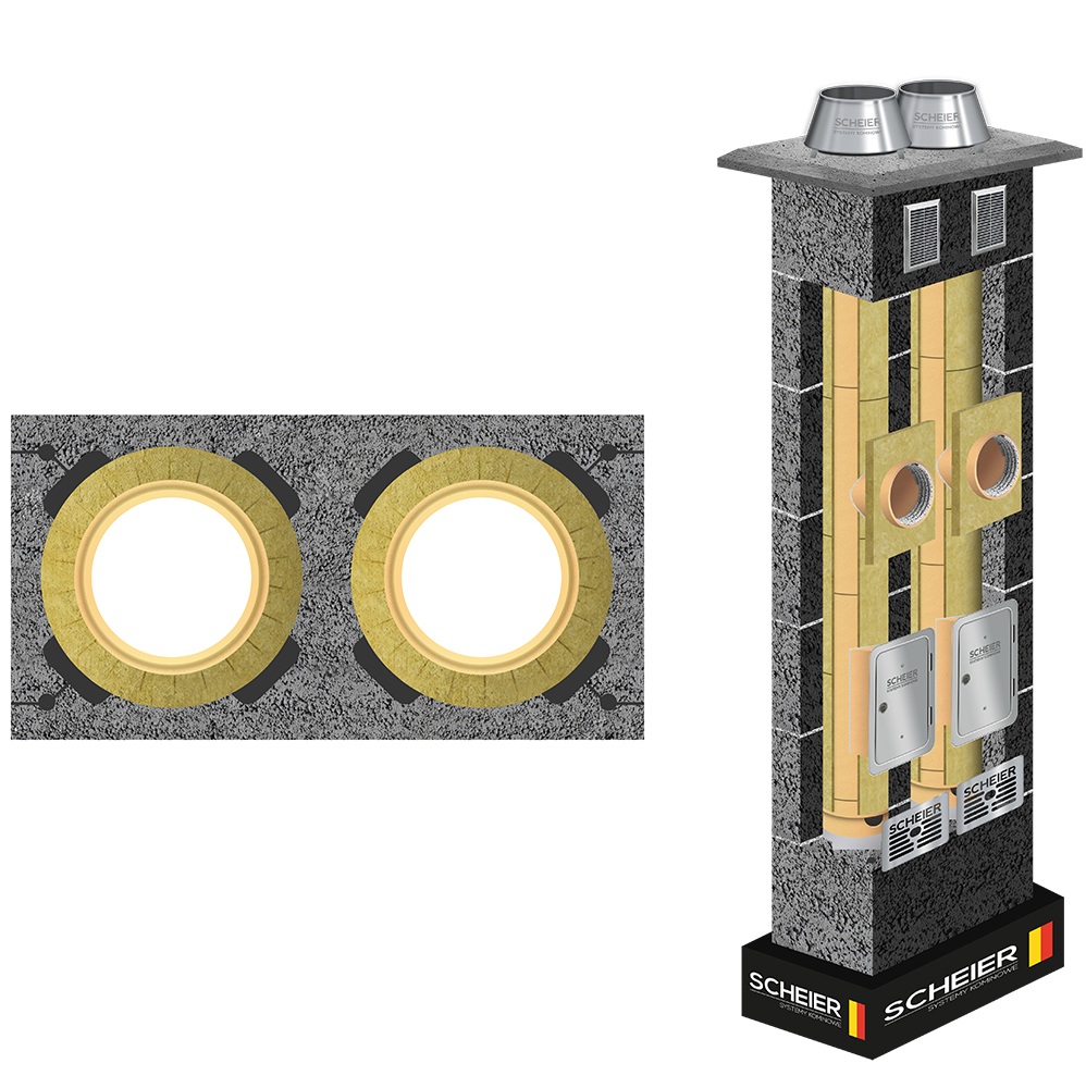Systémový komín Scheier – komínový systém 200 200 12 m, sada IZOLOVANÝch vložek