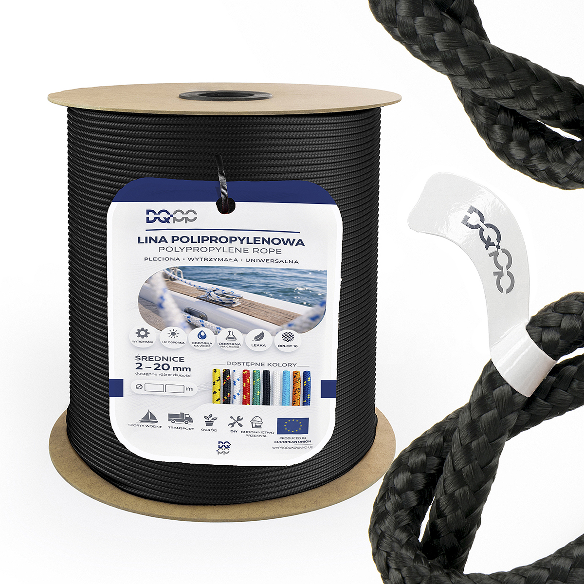 Lina Polipropylenowa 3mm Pleciona Uniwersalna Żeglarska Czarna Gładka 300m