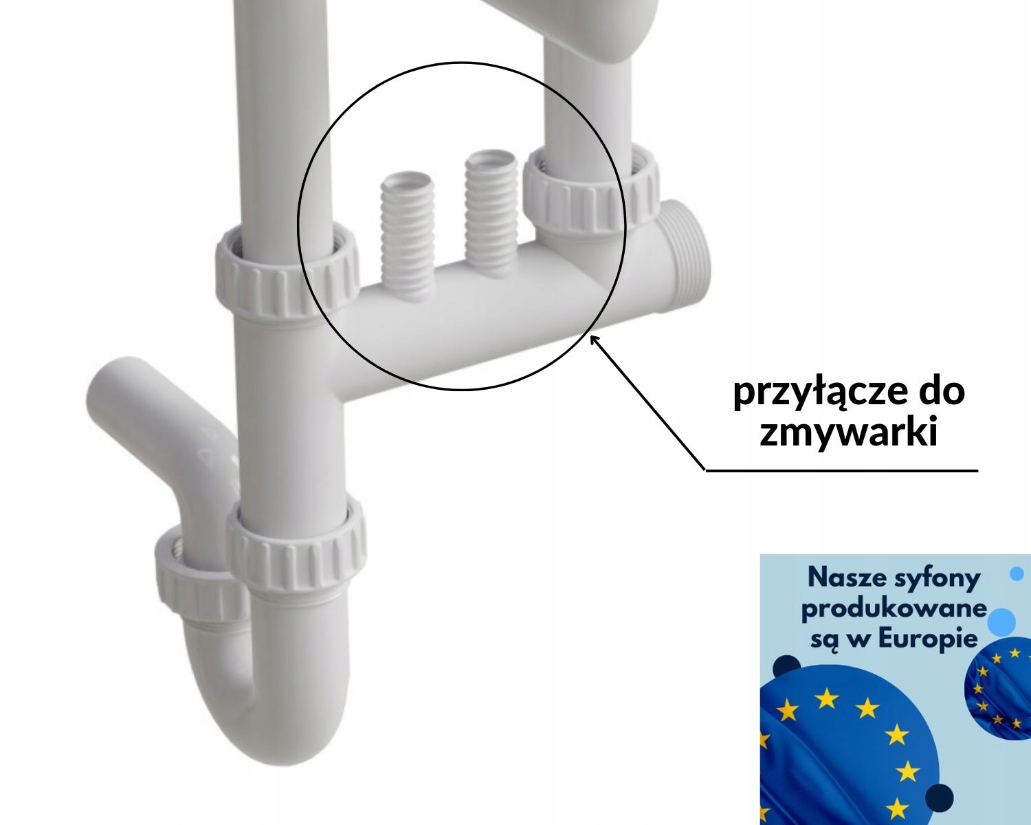 Syfon do zlewu dwukomorowego manualny chrom Materiał inny