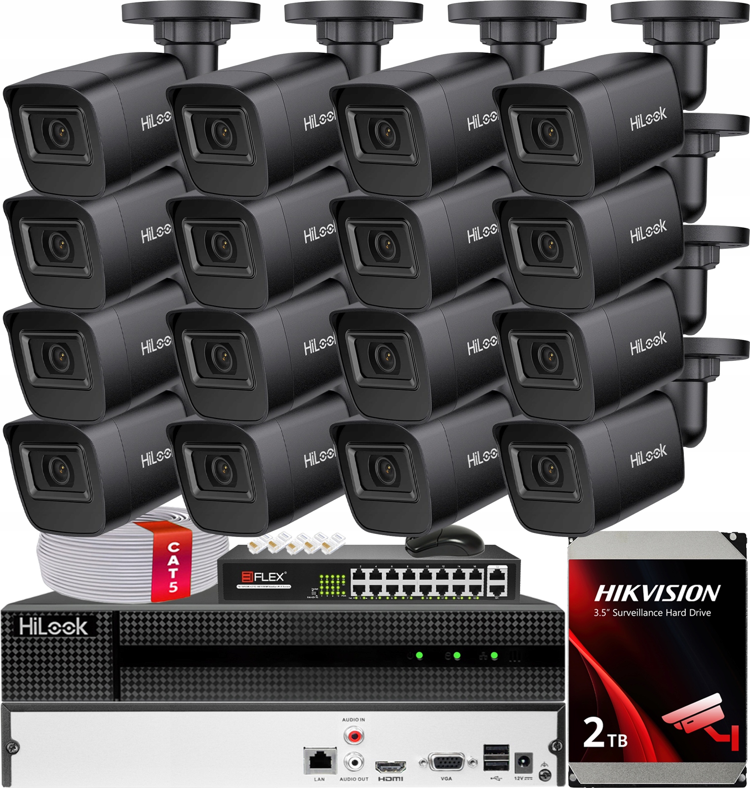 Sada pro monitorování 16x Kamera IPC-B141H-C Black 4Mpx HiLook od společnosti Hikvision