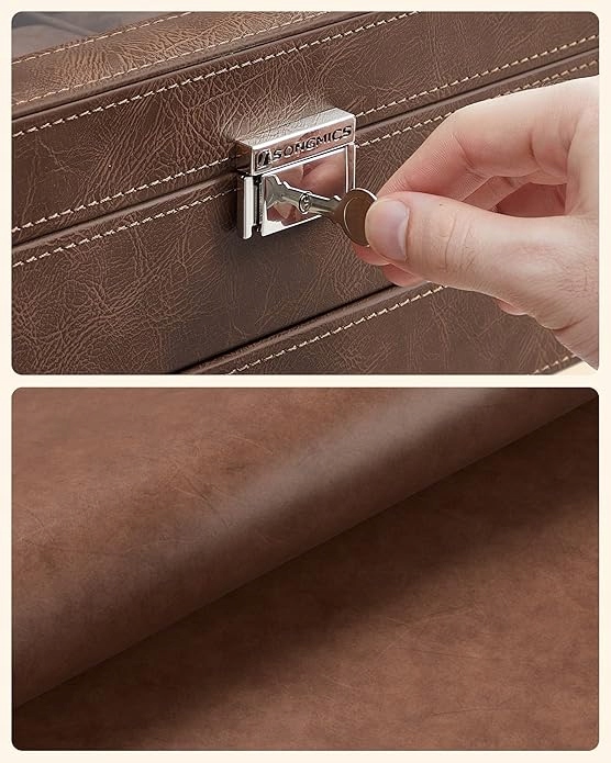 ETUI NA ZEGARKI BIŻUTERIĘ 12 PRZEGRÓDEK SZUFLADA ORGANIZER SZKLANA POKRYWA Odcień orzechowy