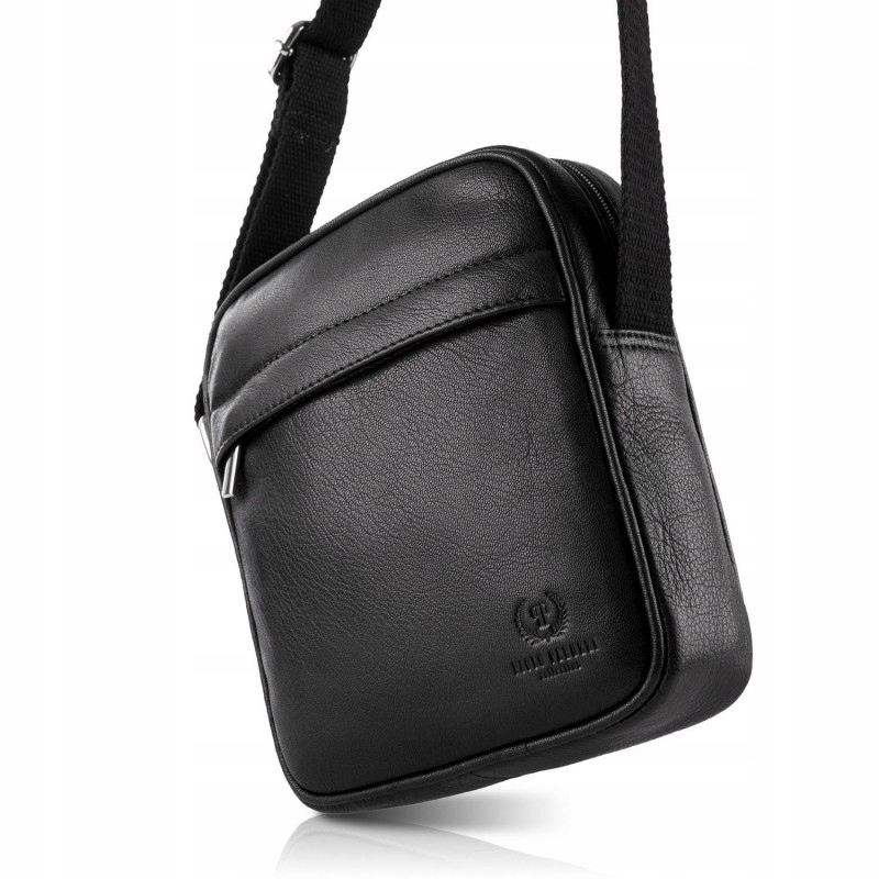Pánská černá kožená taška Malá ledvinka přes rameno s páskem Paolo