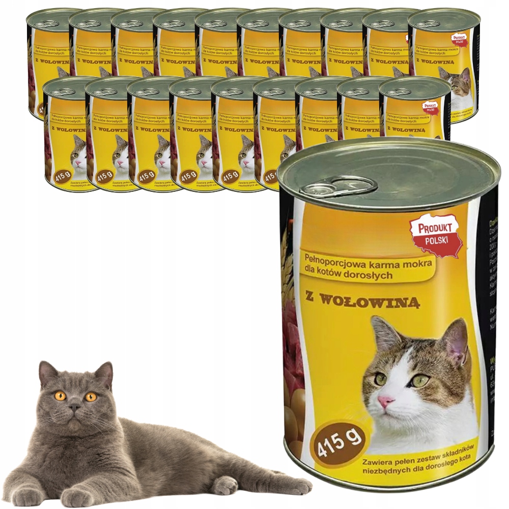 Levně Krmivo Mokré Pro Kočky S Hovězím Masem Kompletní Plechovka 415 g 20 ks