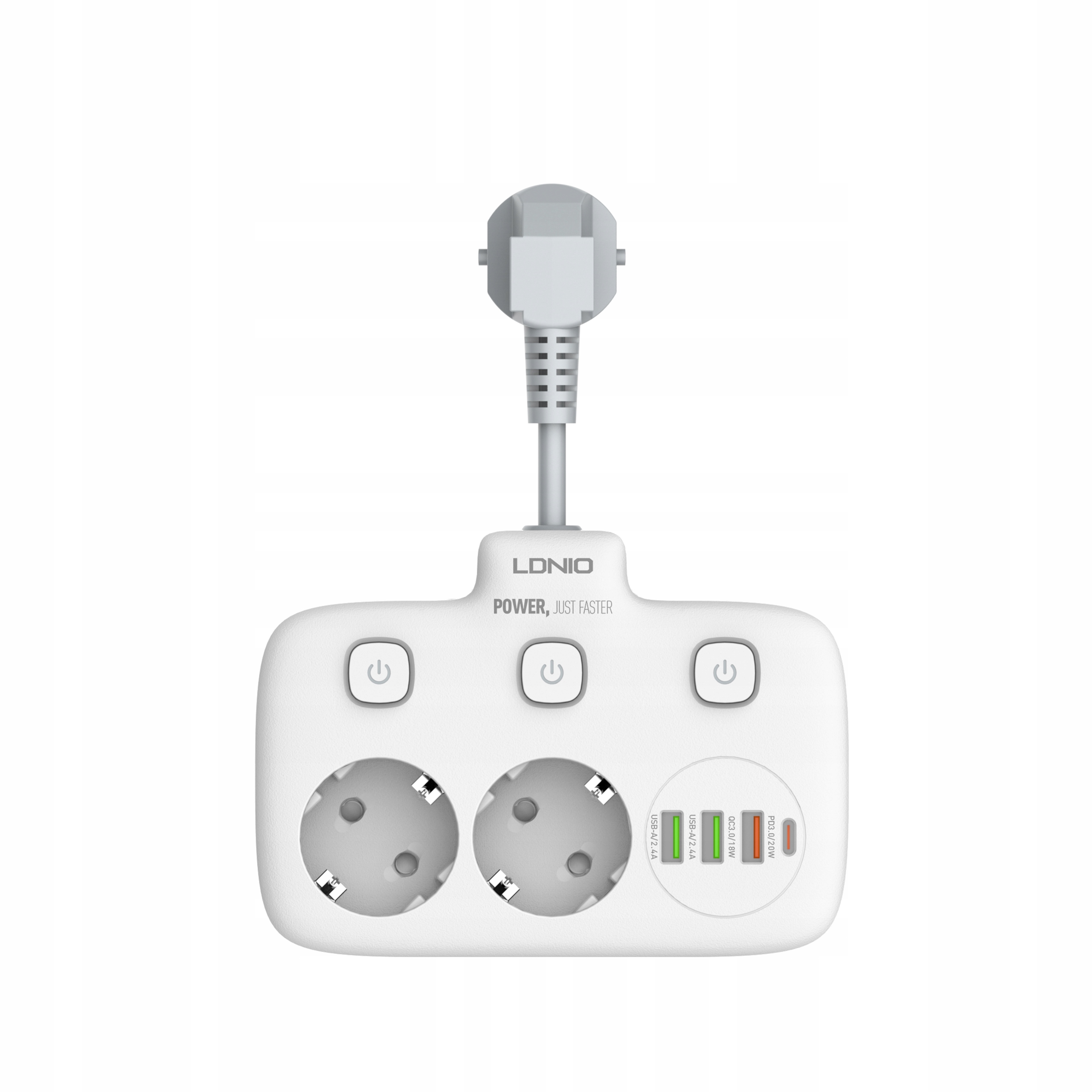 Zásuvka Rozbočka Čtyřnásobný Vypínač 2 Usb QC3.0 Pd 20W