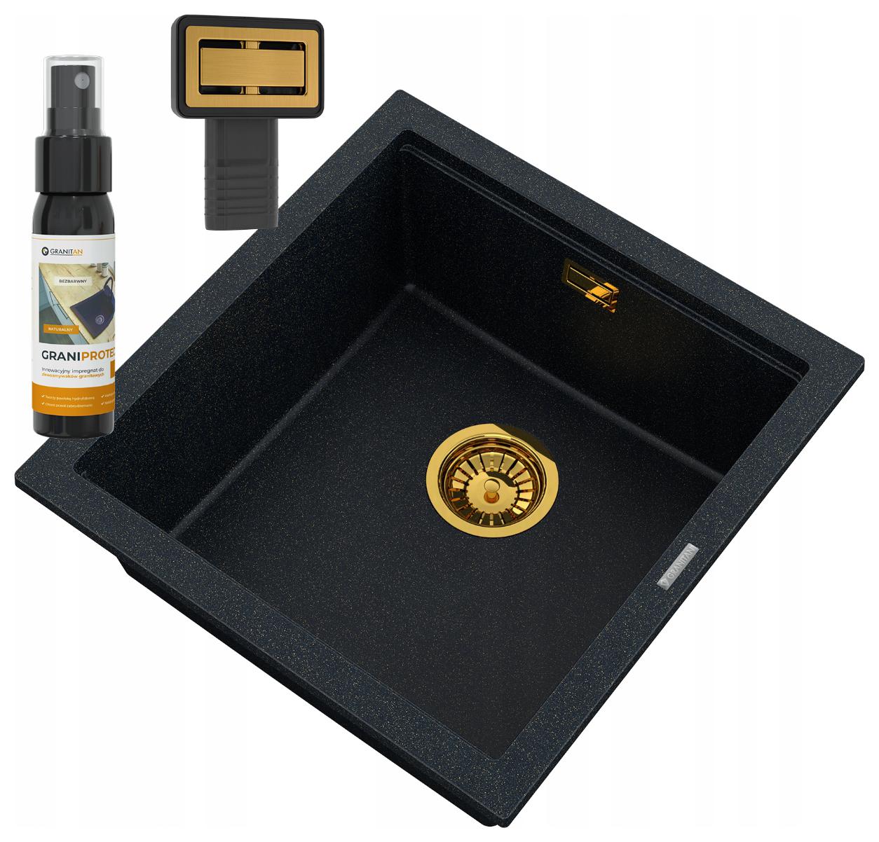 Granitový Dřez Na Desku I Závěsný Zlaté Tečky Obdélníkový TUGA48