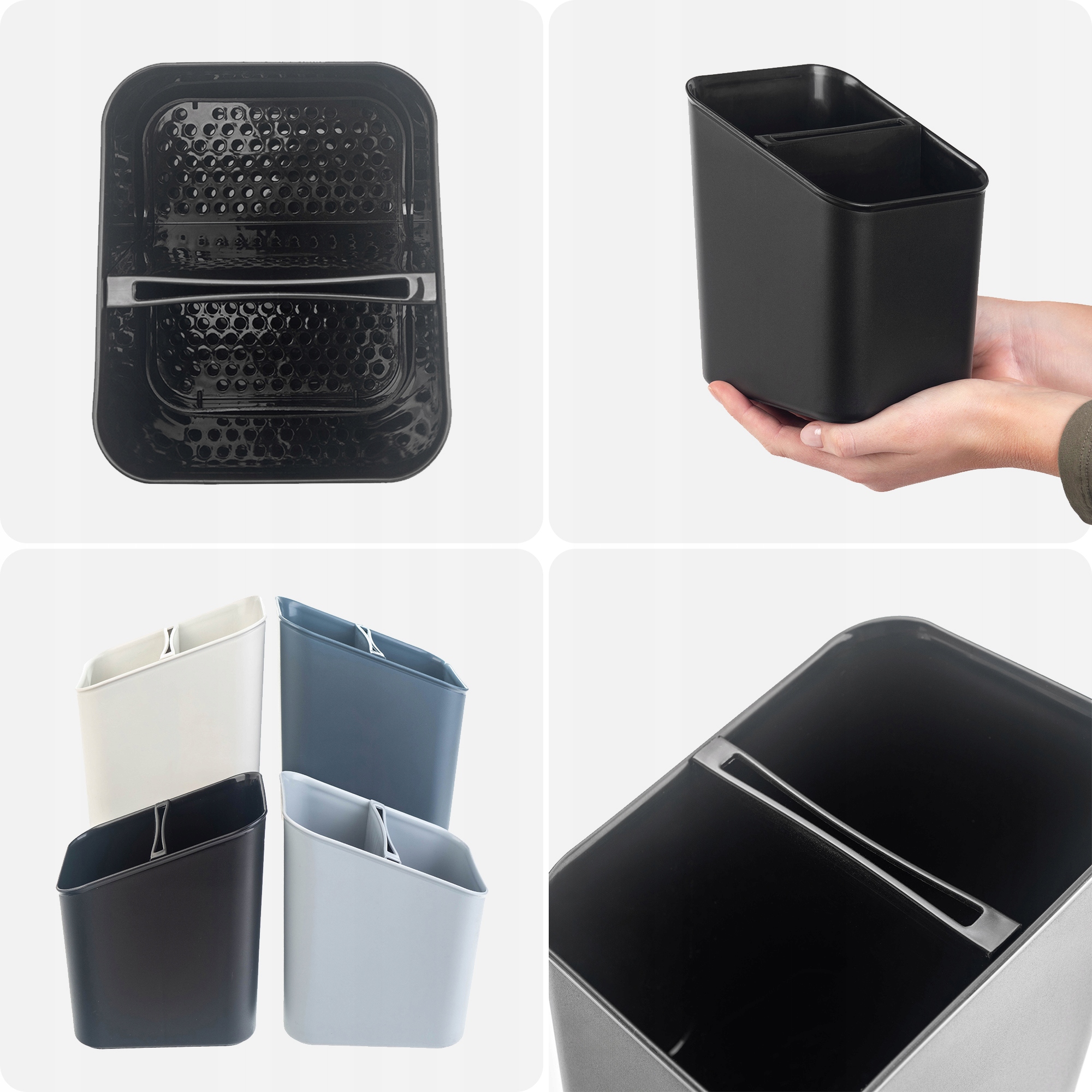 OCIEKACZ NA SZTUĆCE SZUSZARKA ORGANIZER POJEMNIK PLASTIKOWY CZARNY Szerokość produktu 14 cm