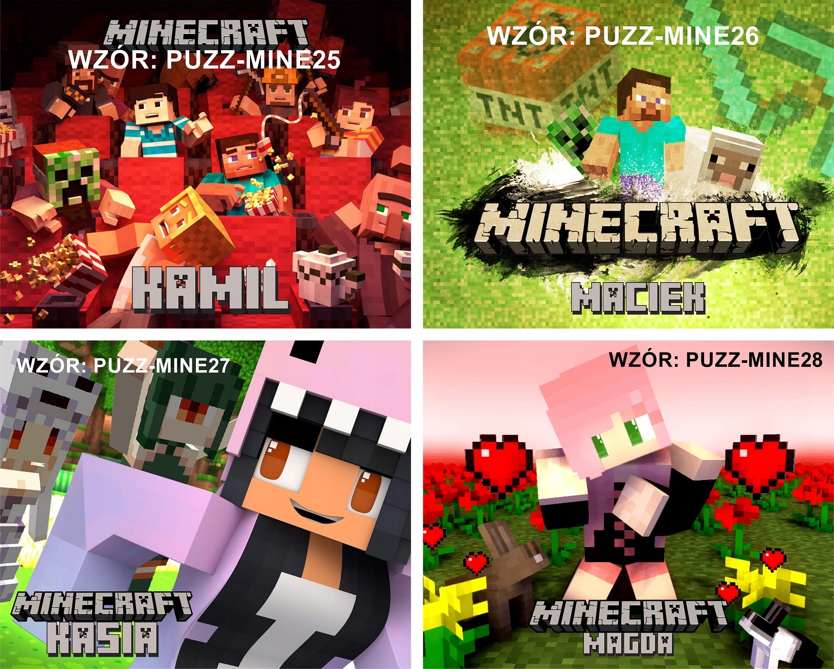 Puzzle + IMIĘ + pudełko MINECRAFT A3 252 el Nazwa Minecraft