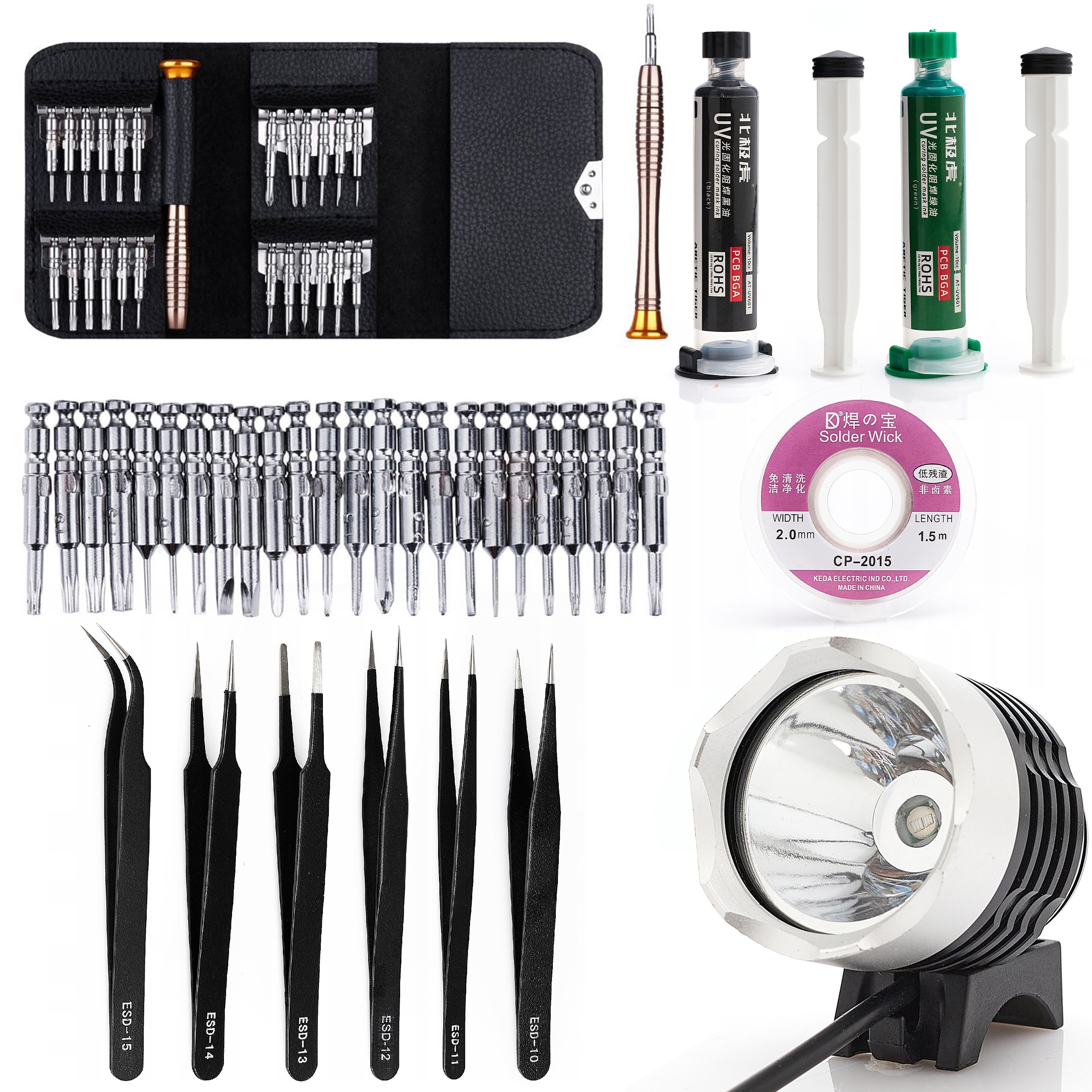 Sada Šroubováků 25V1 Uv Lampa Solder Mask 6 Pinzetová Pletenina