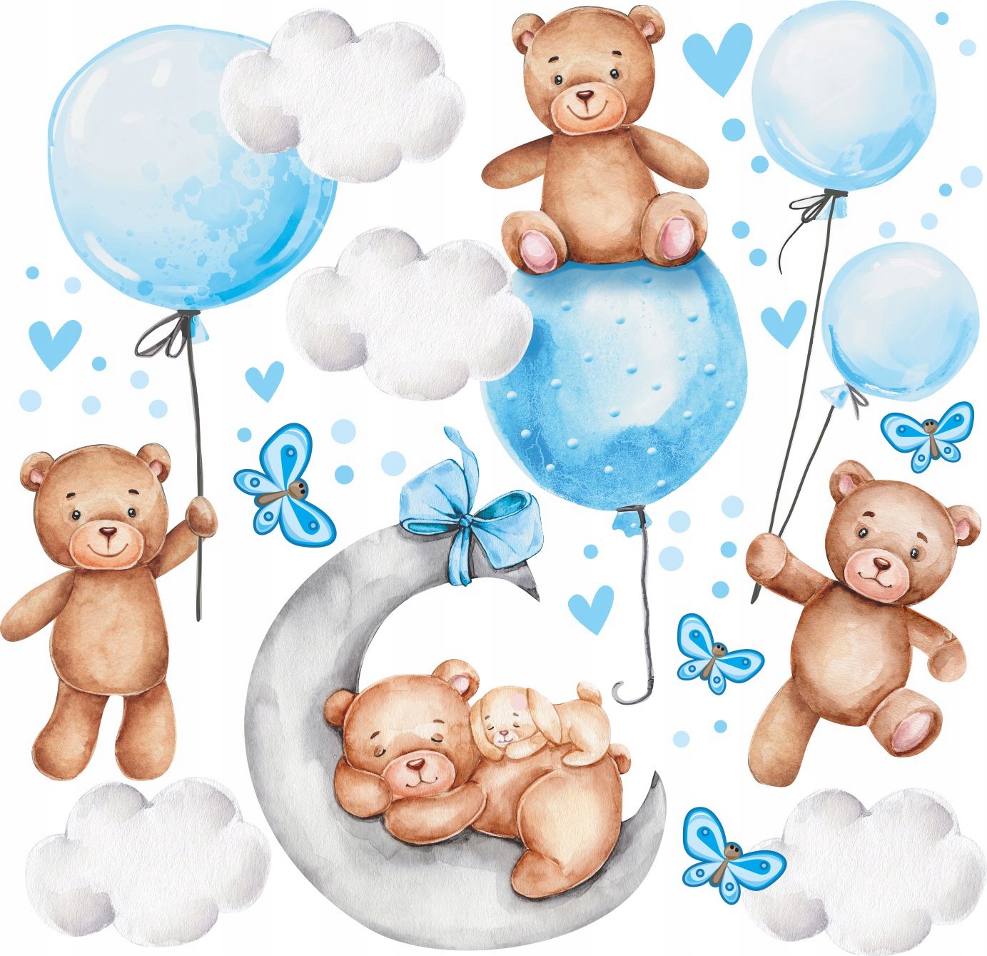 Naklejki Na Ścianę Misie Chmury Balony 100x200cm MC17