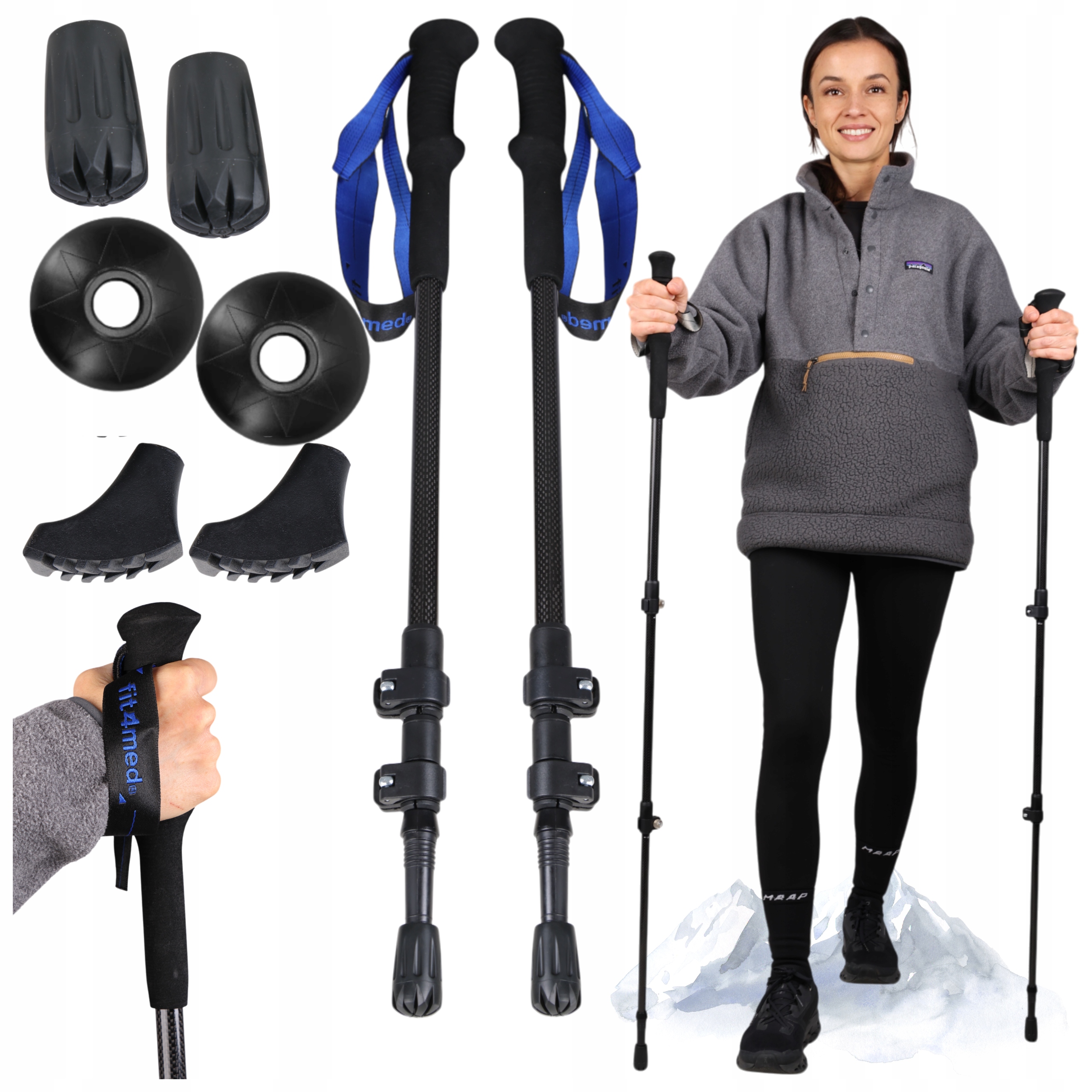 Karbonové Trekové Hole Nordic Walking 3 Dílné, Velmi Lehké, 160 G