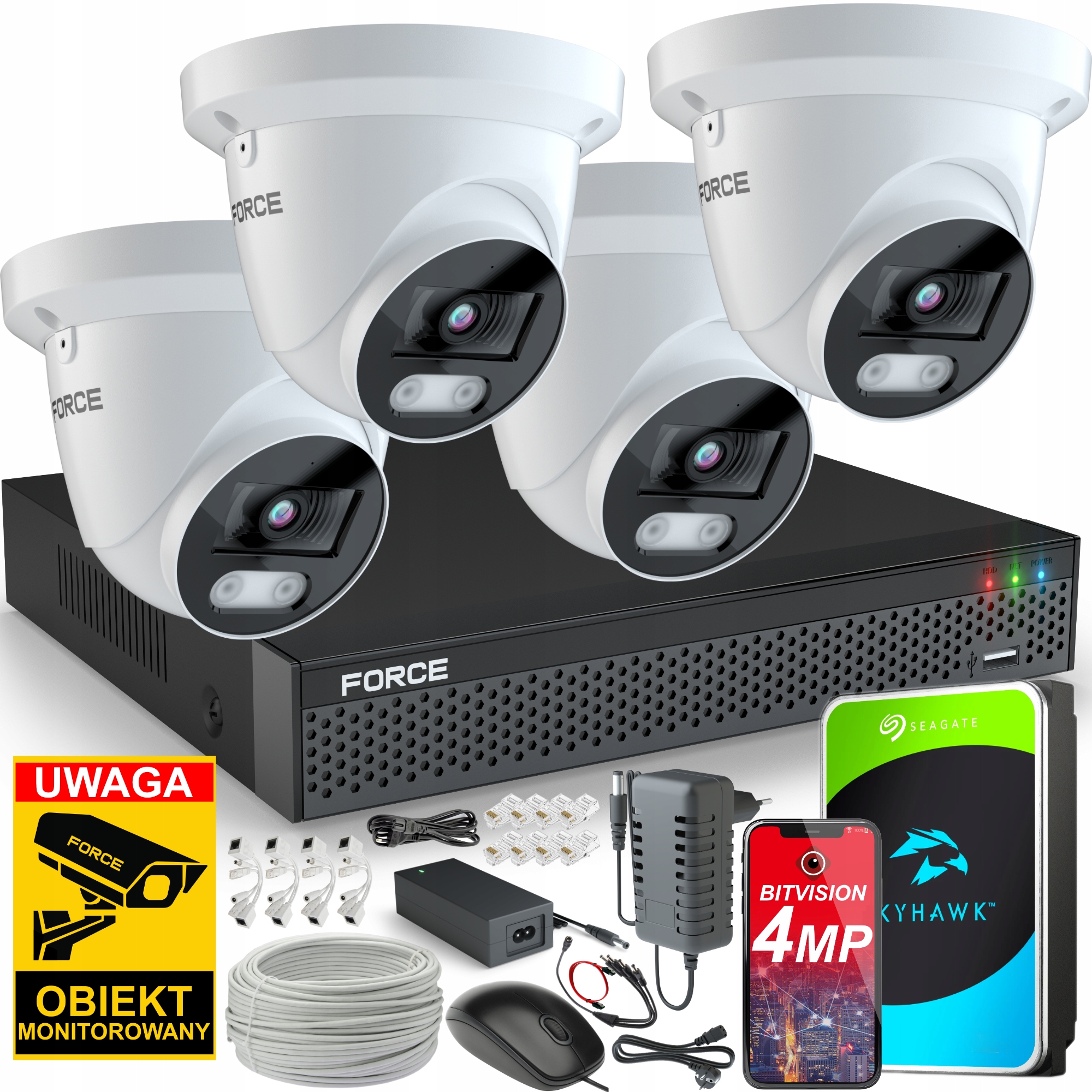 Force Monitorovací sada 4x Ip kamera 4MPx 2K Aplikace Disk 1TB