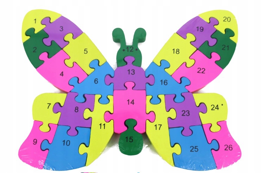 Puzzle Drewniane 26 el Z Literami Cyframi Motyl
